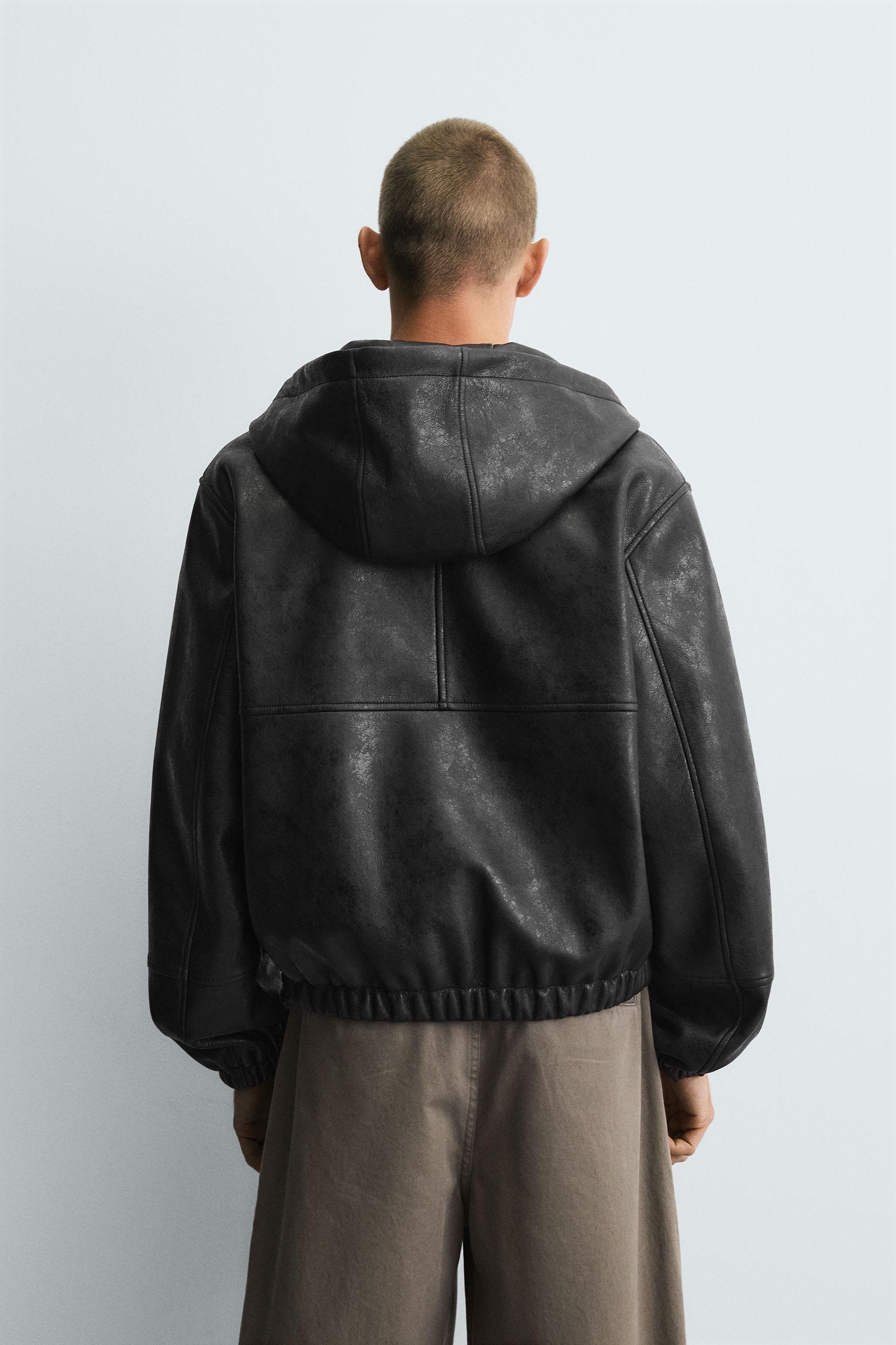 HOODIE FAUX LEATHER JACKET