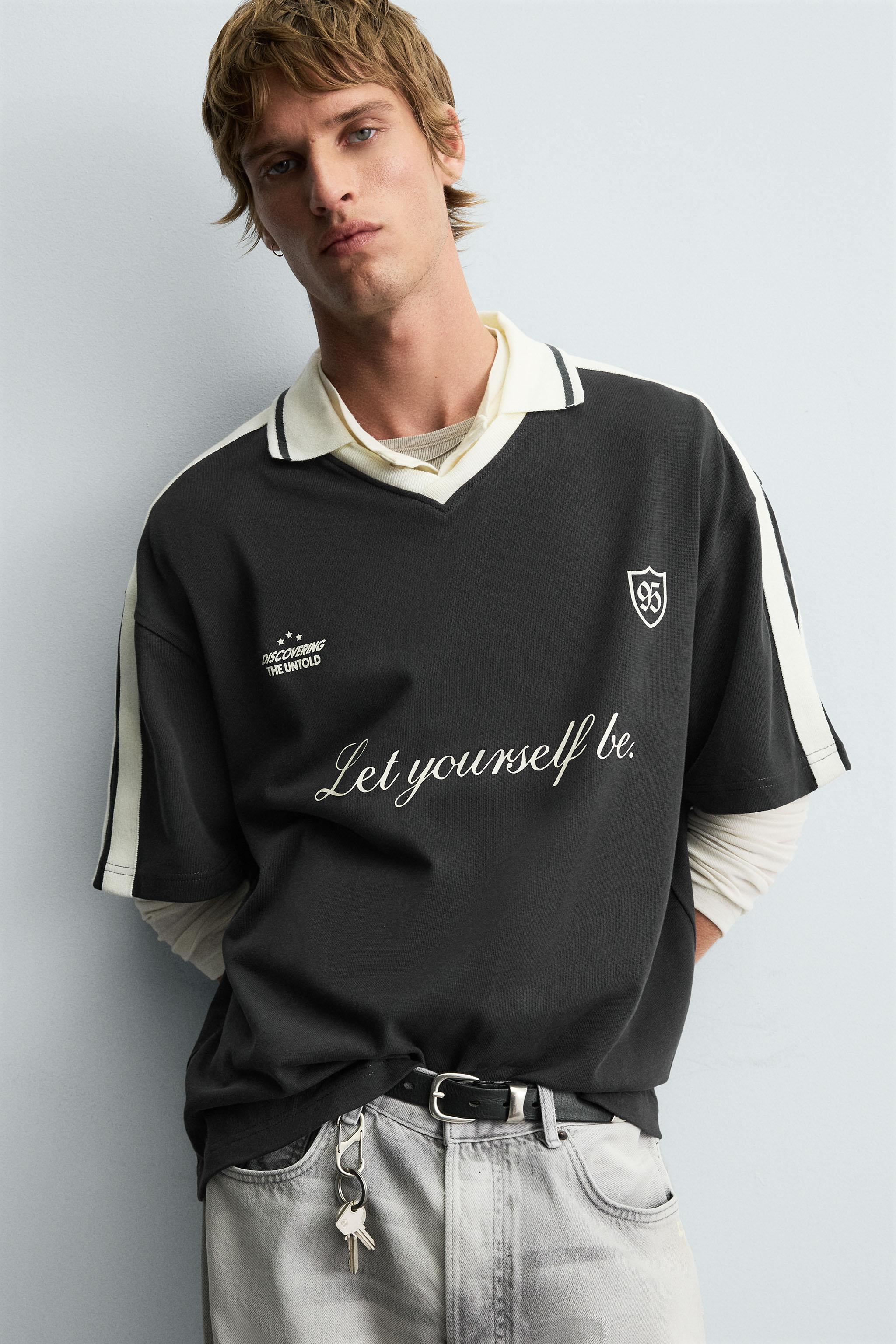 RETRO FOOTBALL PRINT POLO SHIRT