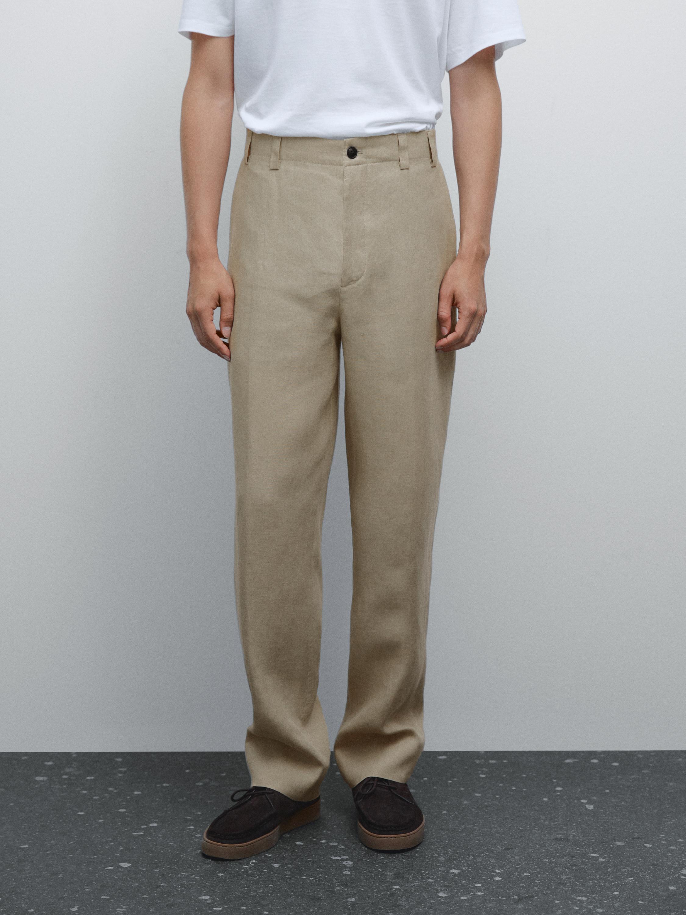 100% linen total look wide-leg trousers