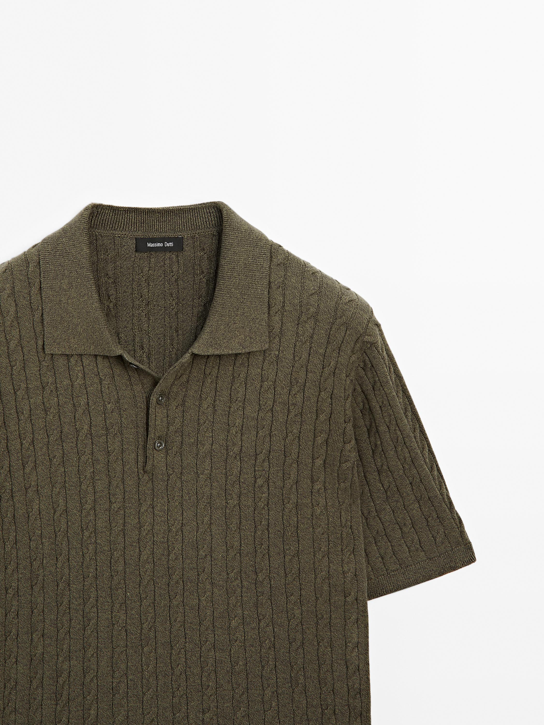 Cable-knit polo shirt