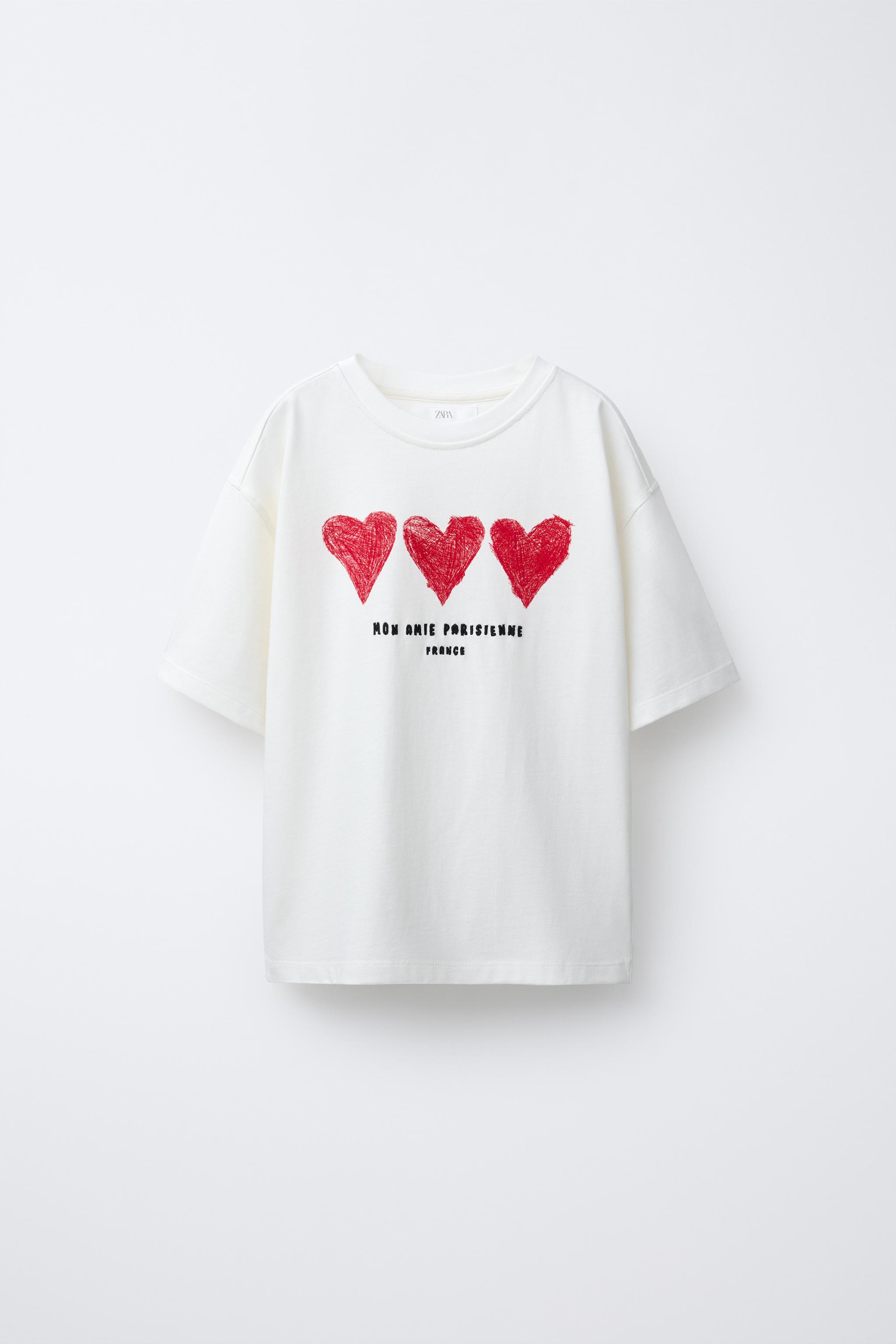 HEARTS EMBROIDERED TEXT T-SHIRT
