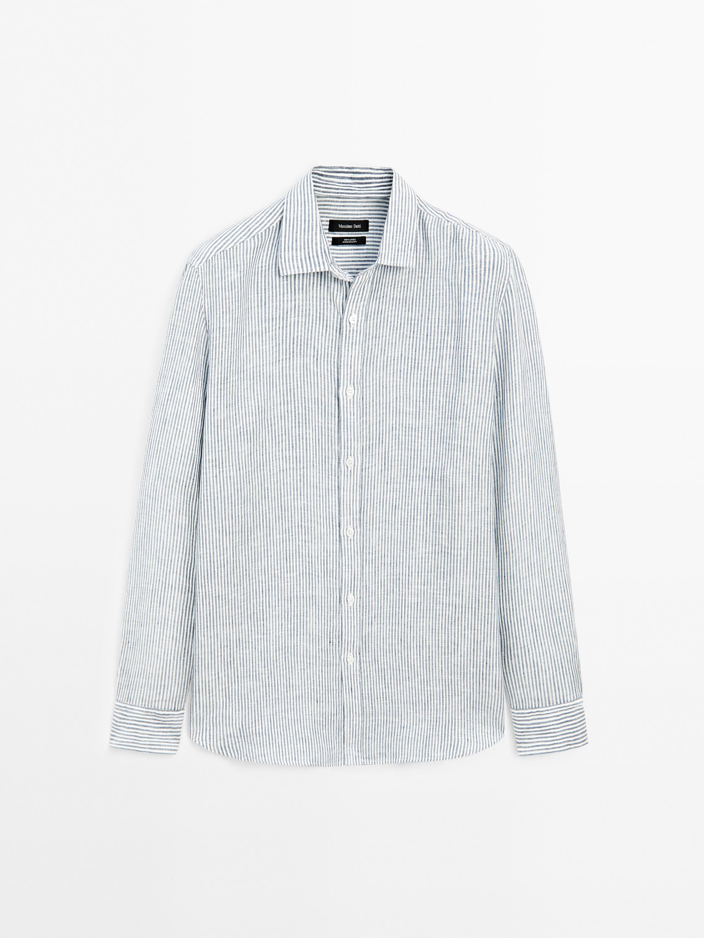 Regular fit striped linen shirt