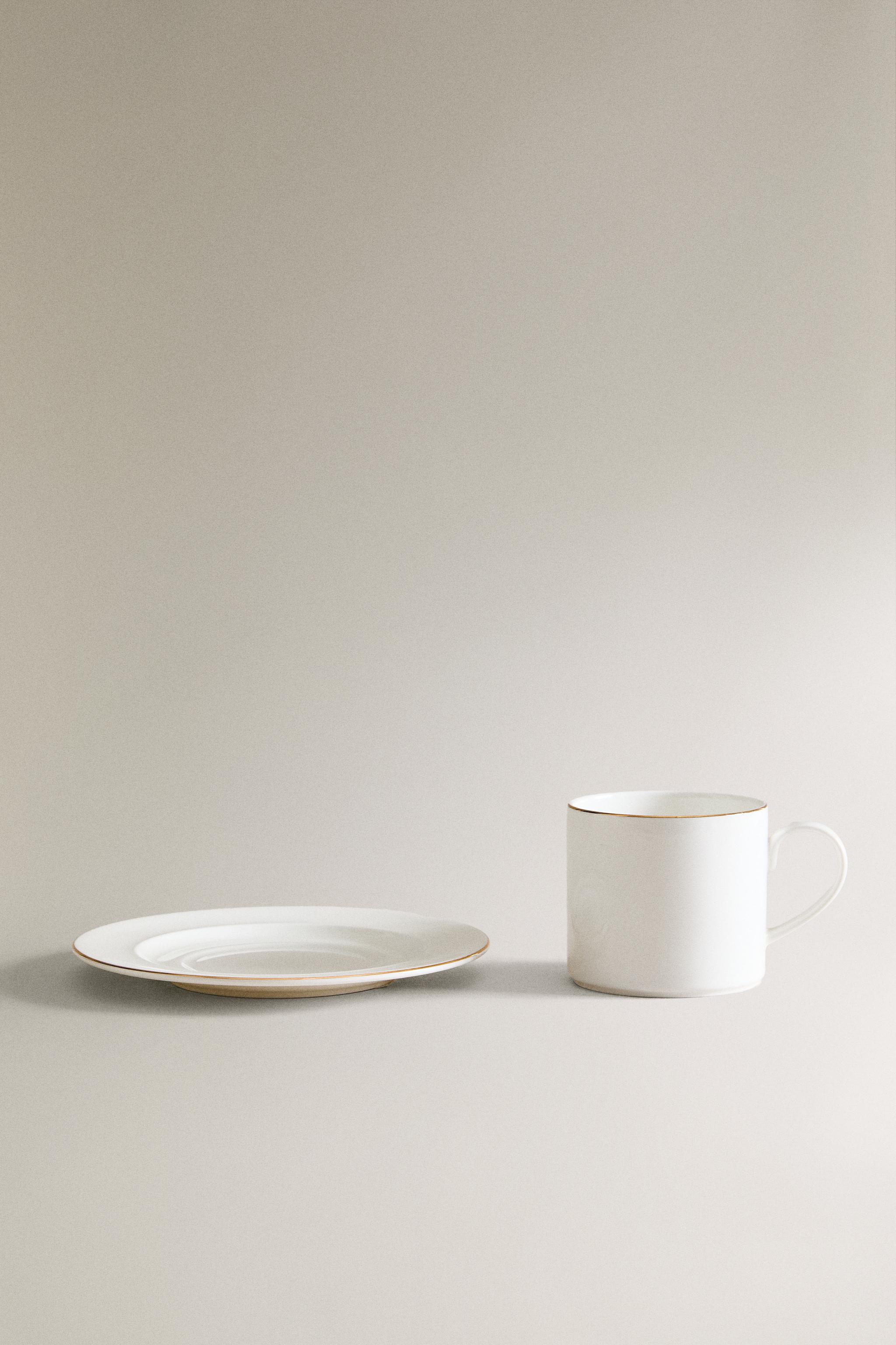 RIMMED BONE CHINA TEACUP AND SAUCER