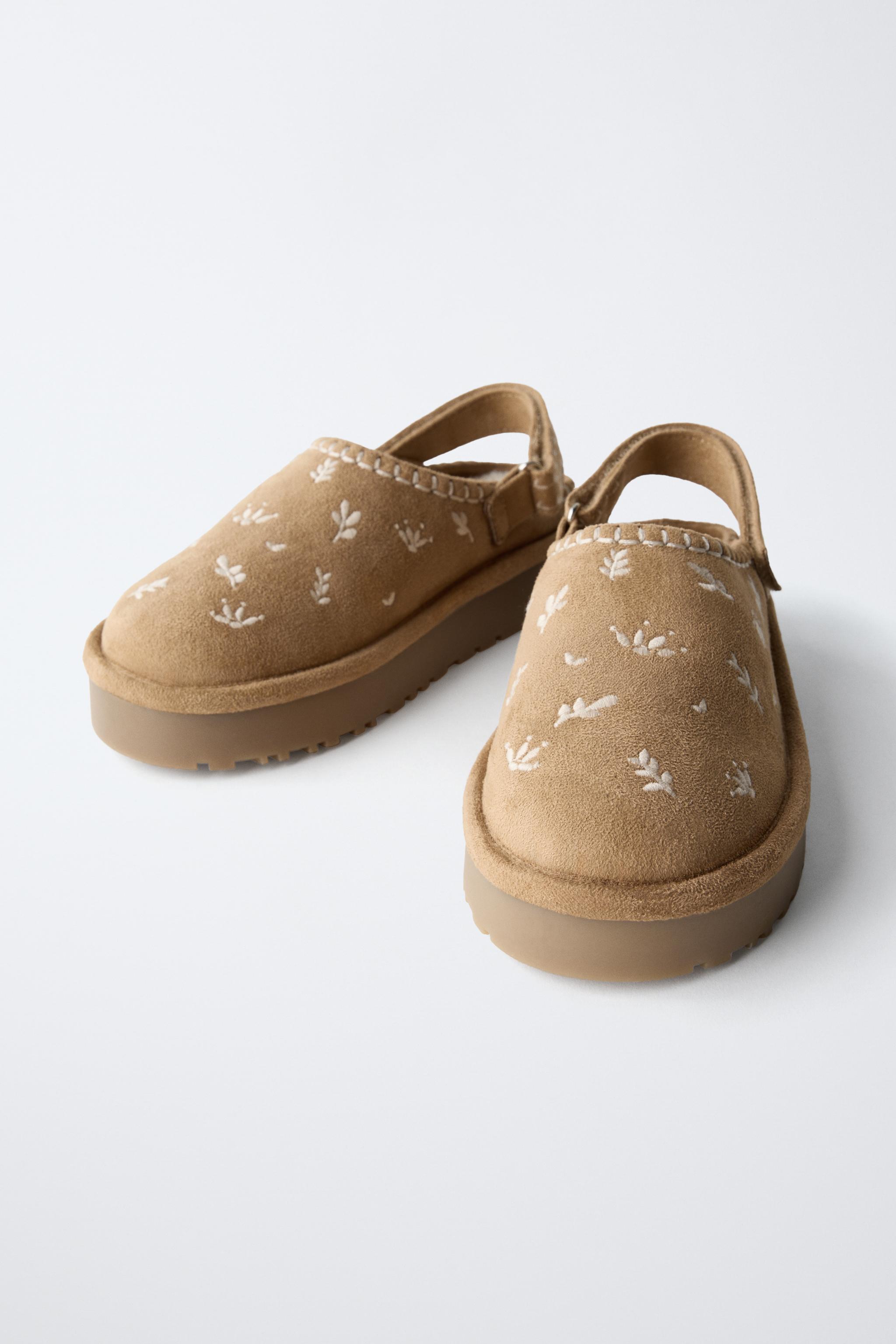EMBROIDERED FAUX FUR CLOGS