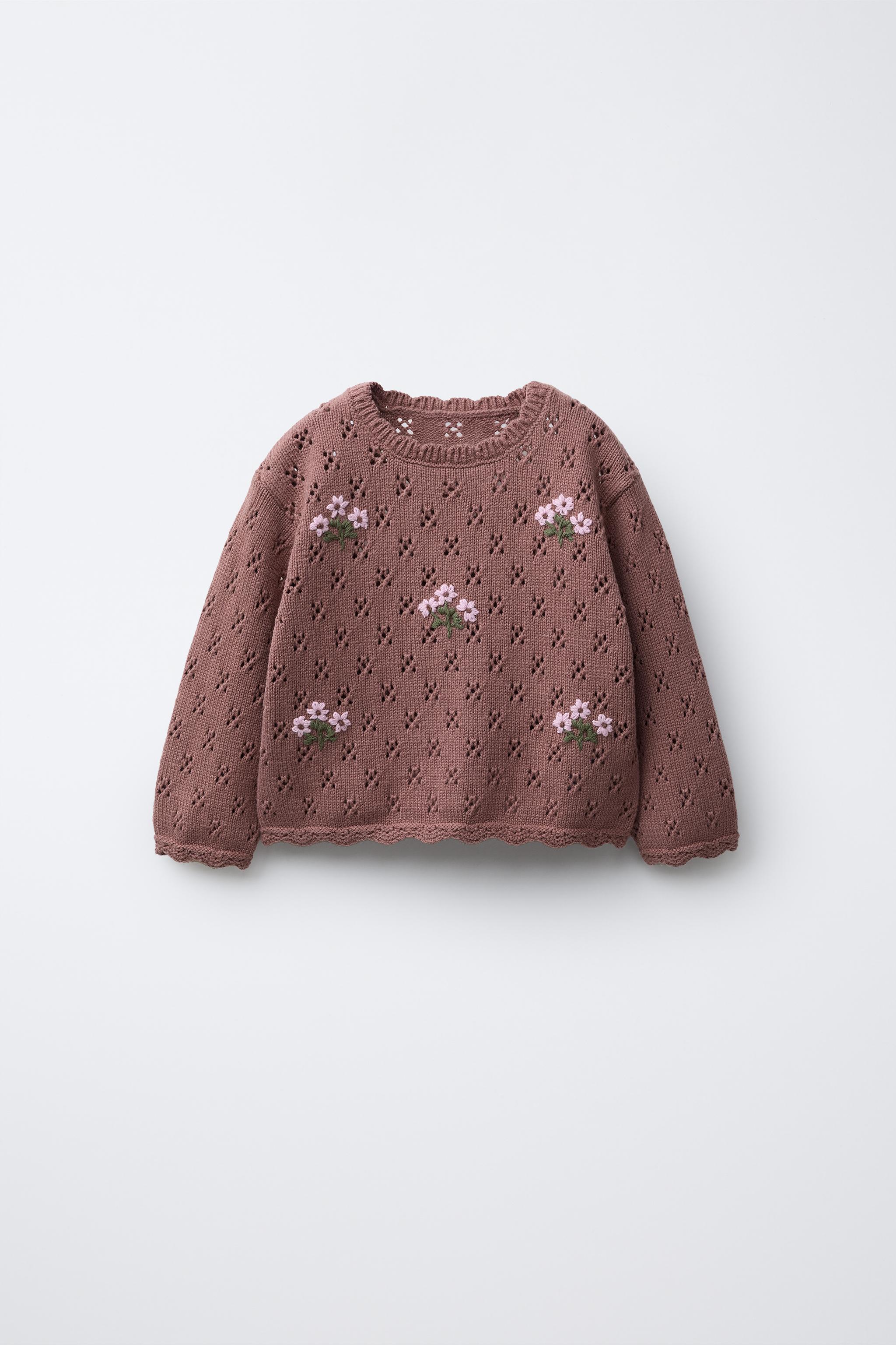 OPENWORK KNIT EMBROIDERED SWEATER
