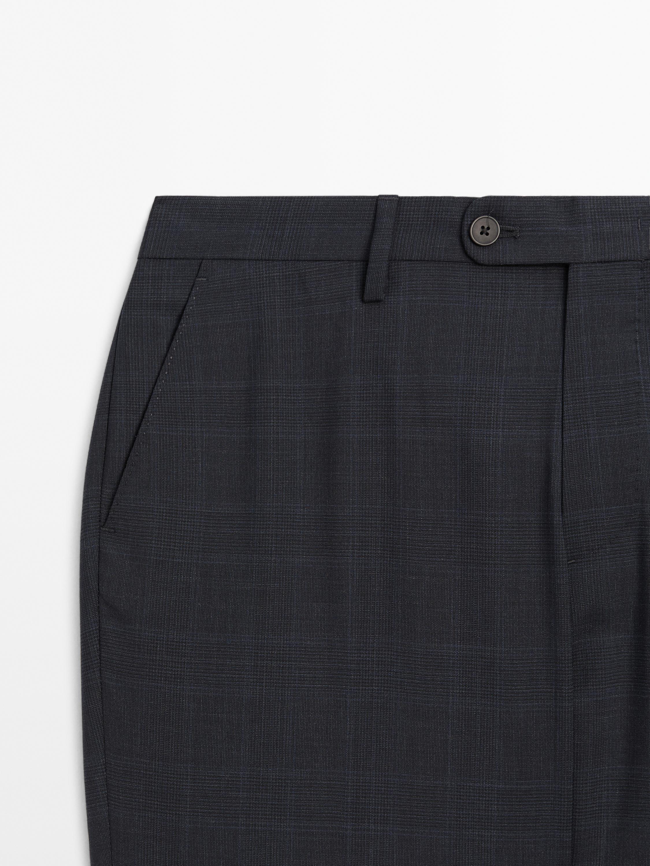 100% wool check suit trousers