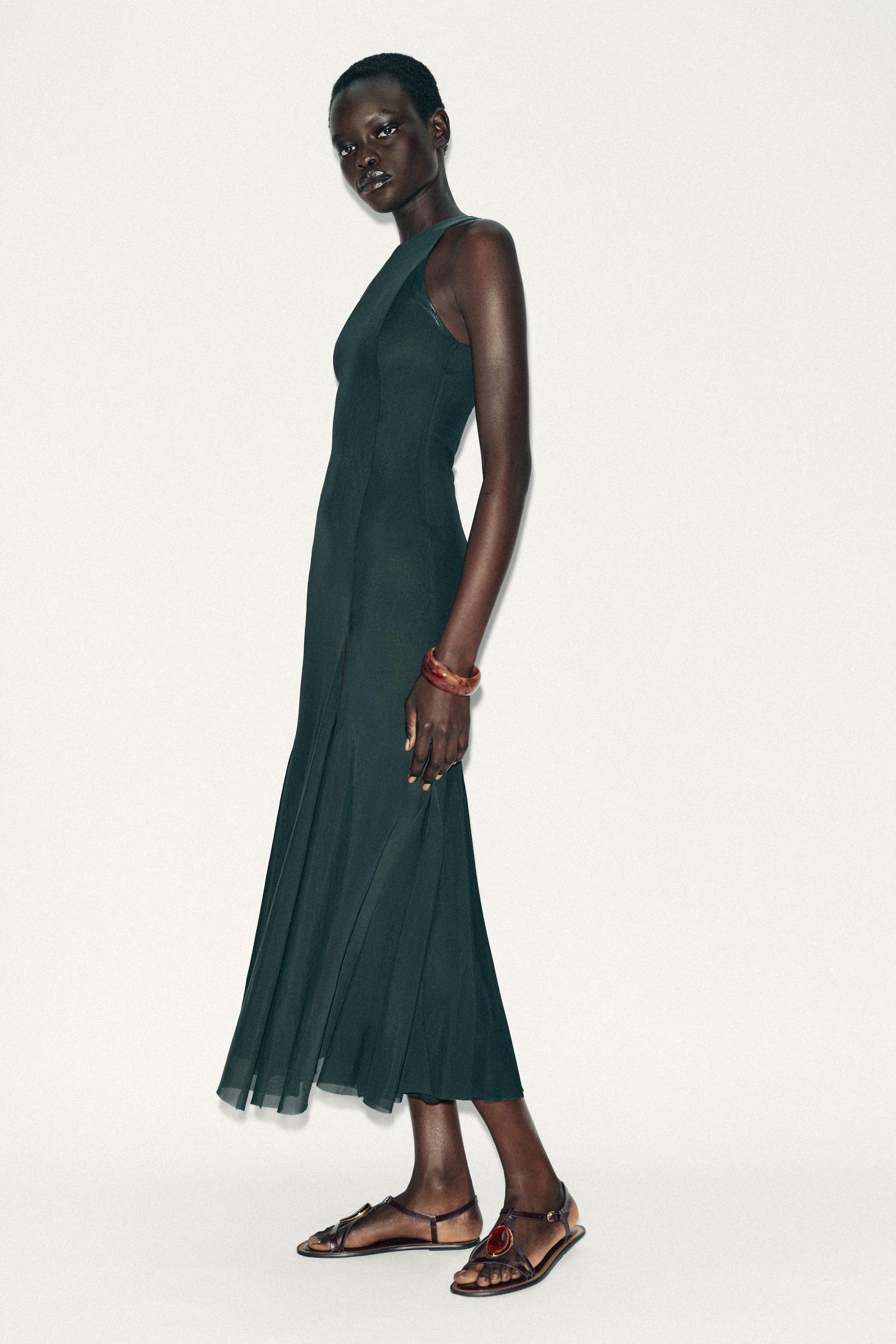 LONG TULLE GODET DRESS