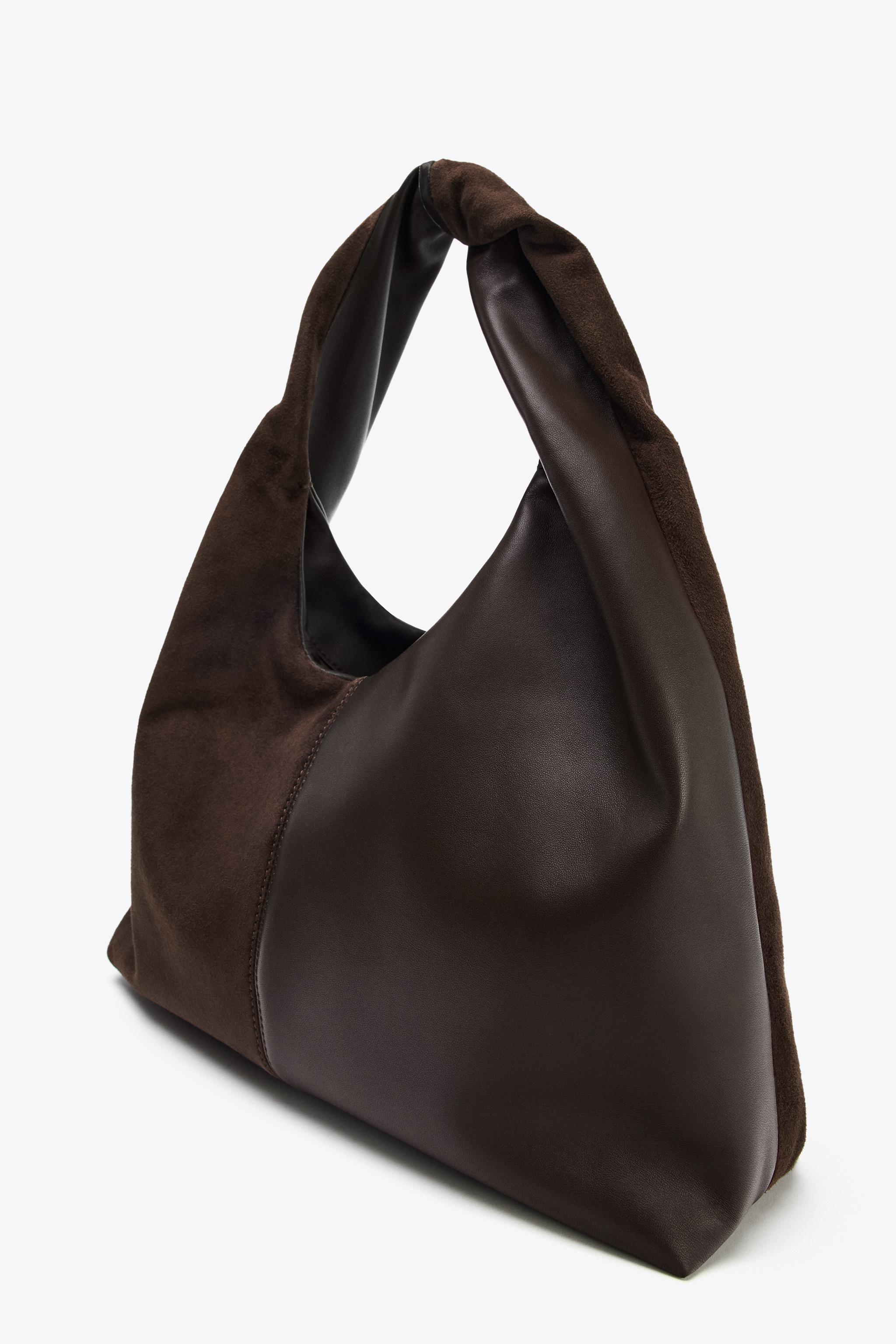CONTRAST LEATHER SHOULDER BAG