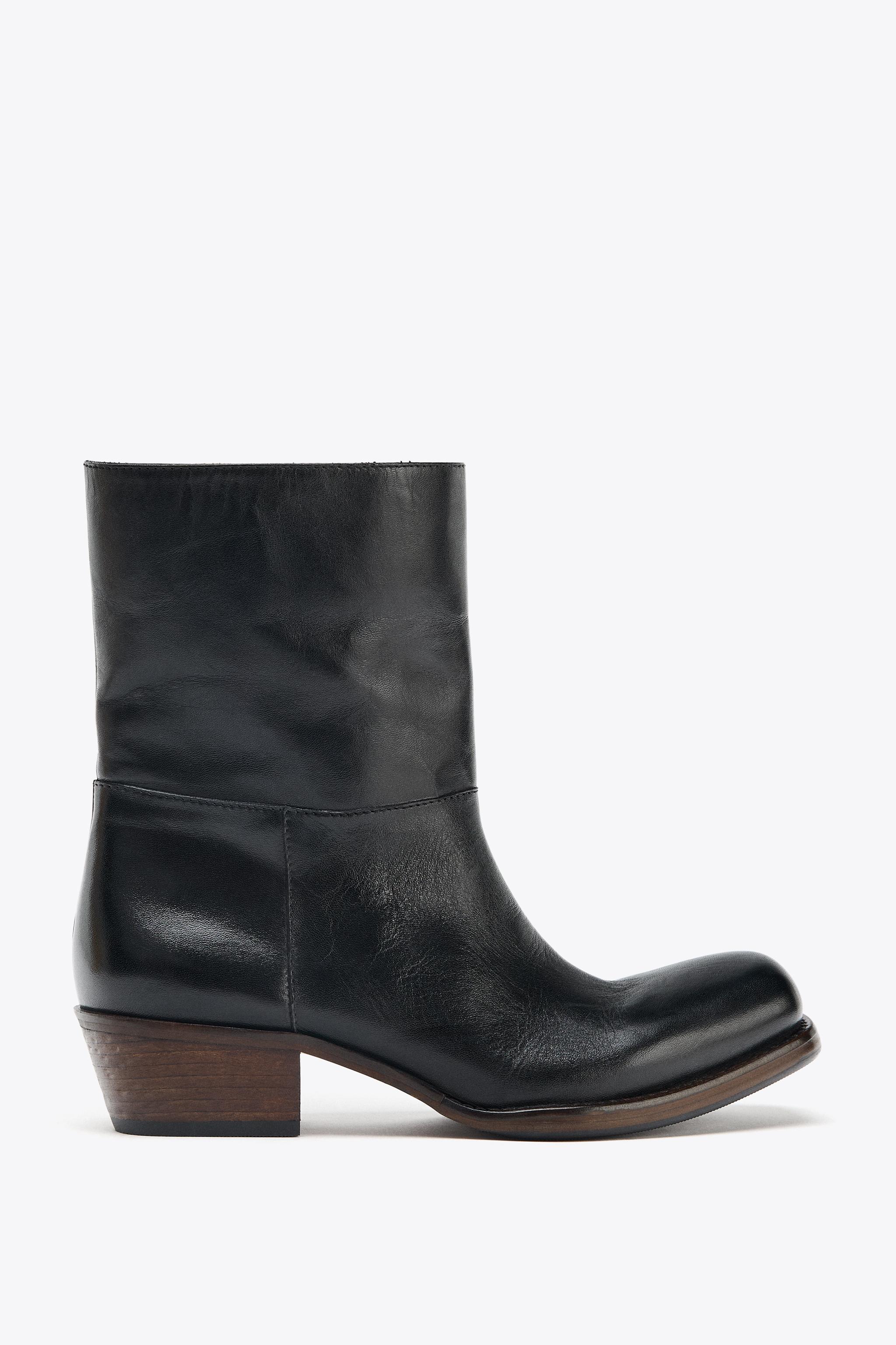 LEATHER COWBOY ANKLE BOOTS