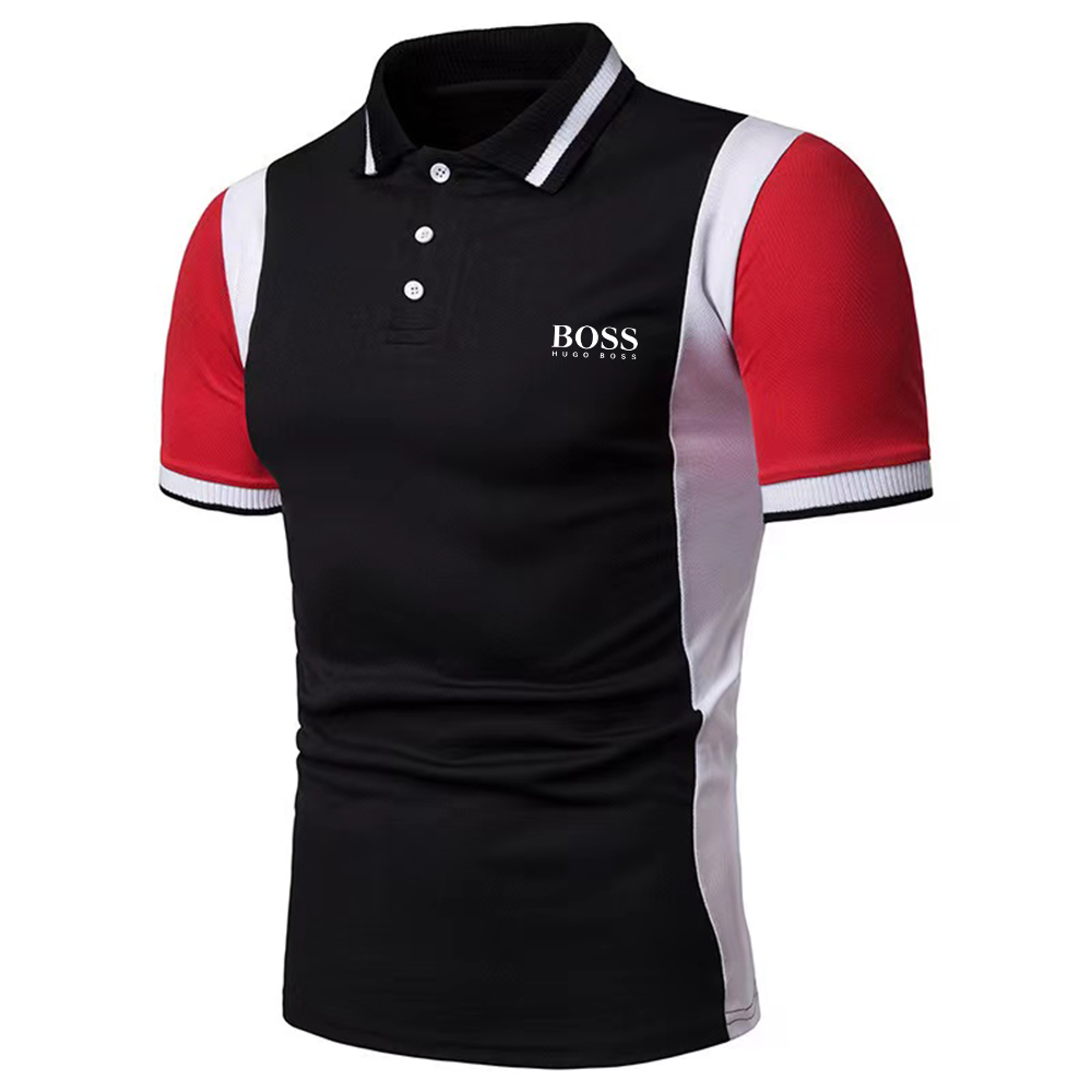 Men's Color Block Casual Short Sleeve Polo Shirt