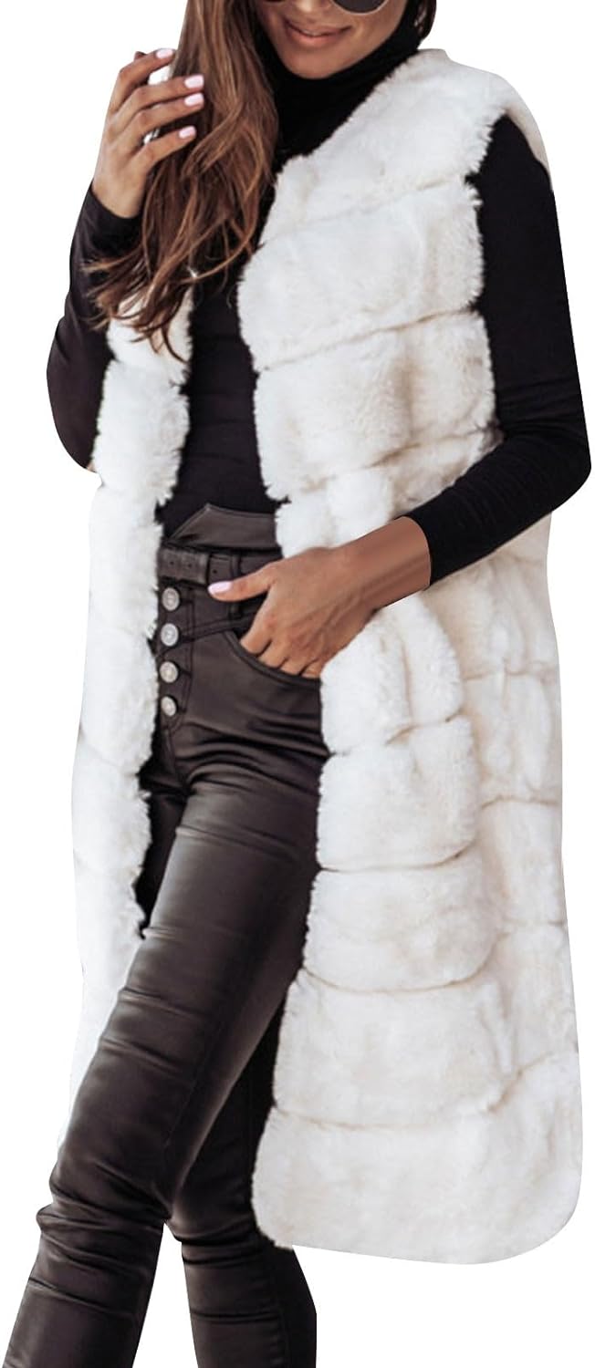 COTECRAM Womens Fuzzy Sherpa Fleece Jacket Lightweight Vest Casual Cozy Sleeveless Cardigan Coats Zipper Waistcoat Outerwear