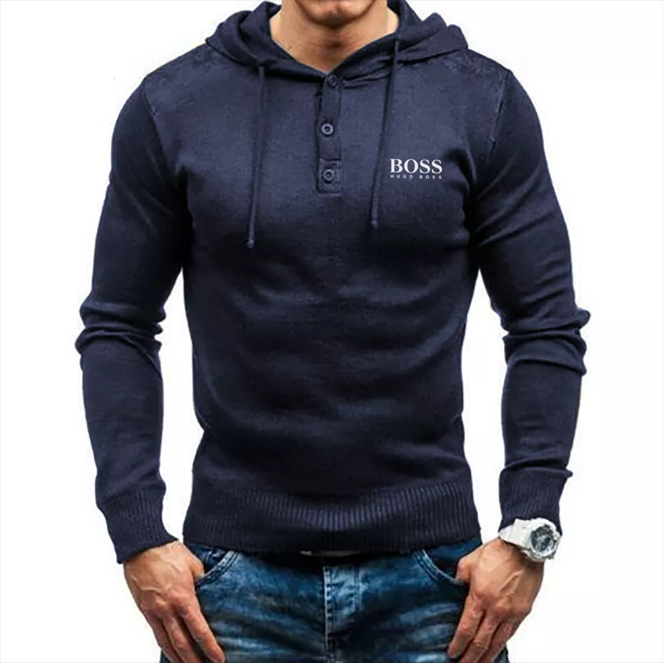 Men's casual solid color hooded sweater