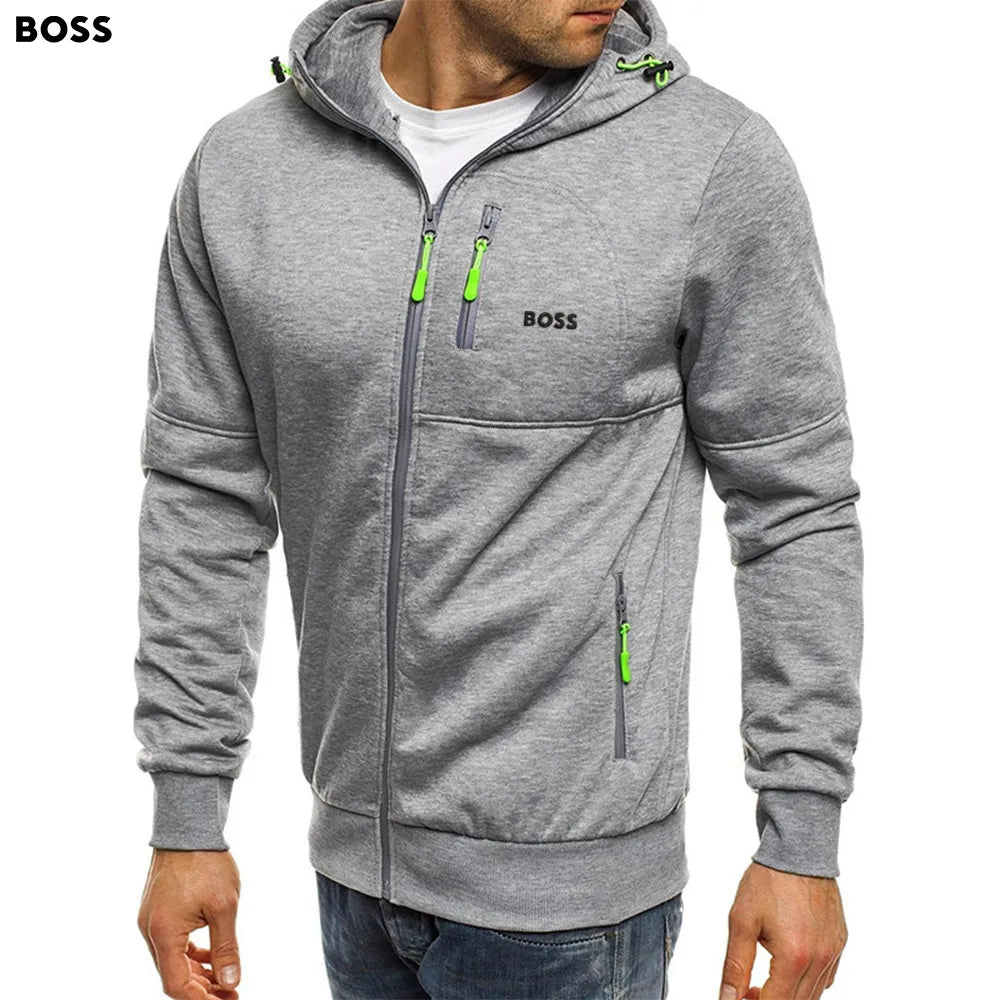 SOLID COLOR MENS CASUAL HOODIES COAT SWEATERSHIRT