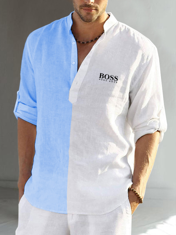 Color block cotton linen men