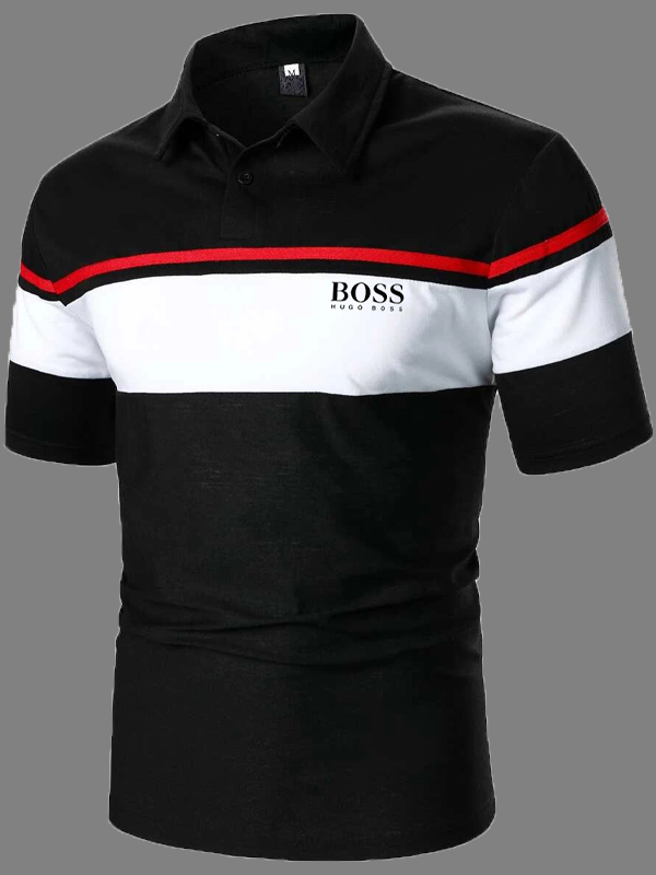 Men's color block casual short-sleeved polo shirt