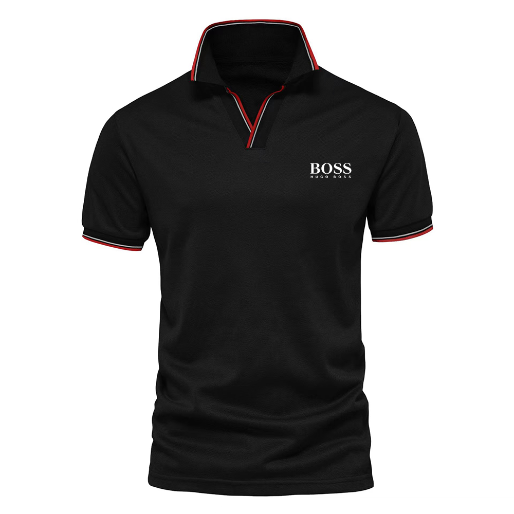 Men's Hot Selling Solid Color V-Neck Cotton Casual Short Sleeve Polo Shirt