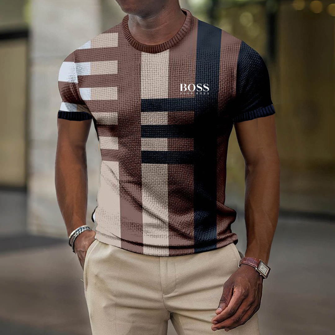 Men's color block casual short-sleeved polo shirt