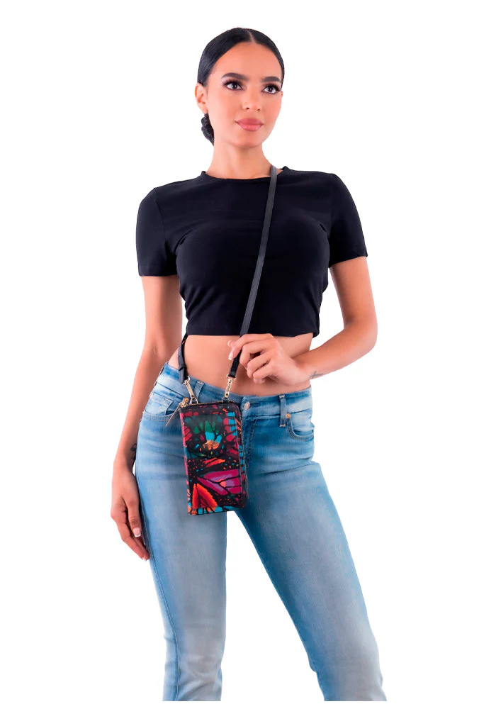 Porta Celular Peek Saffiano Mariposa Bordada