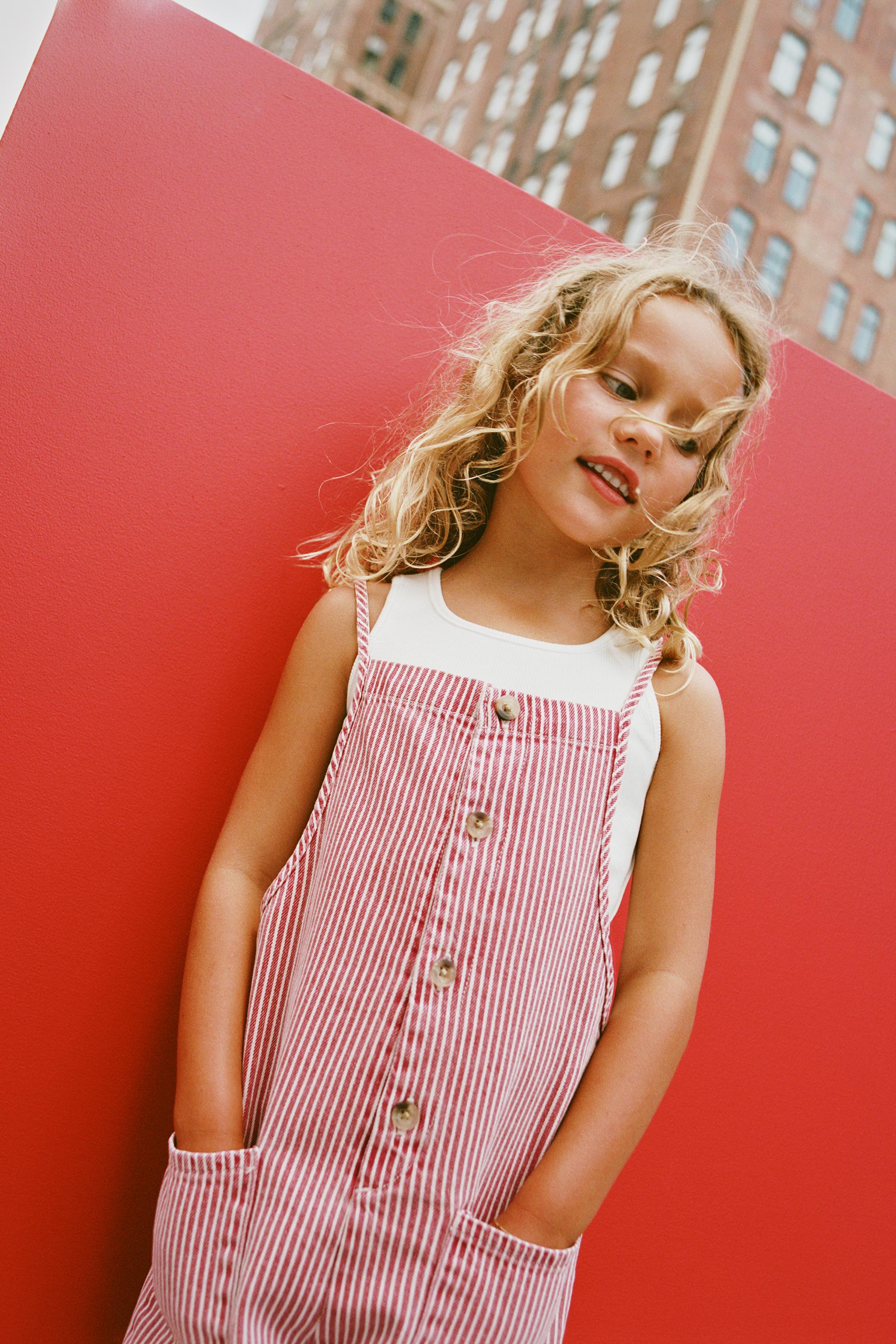 STRIPED TWILL LONG OVERALLS