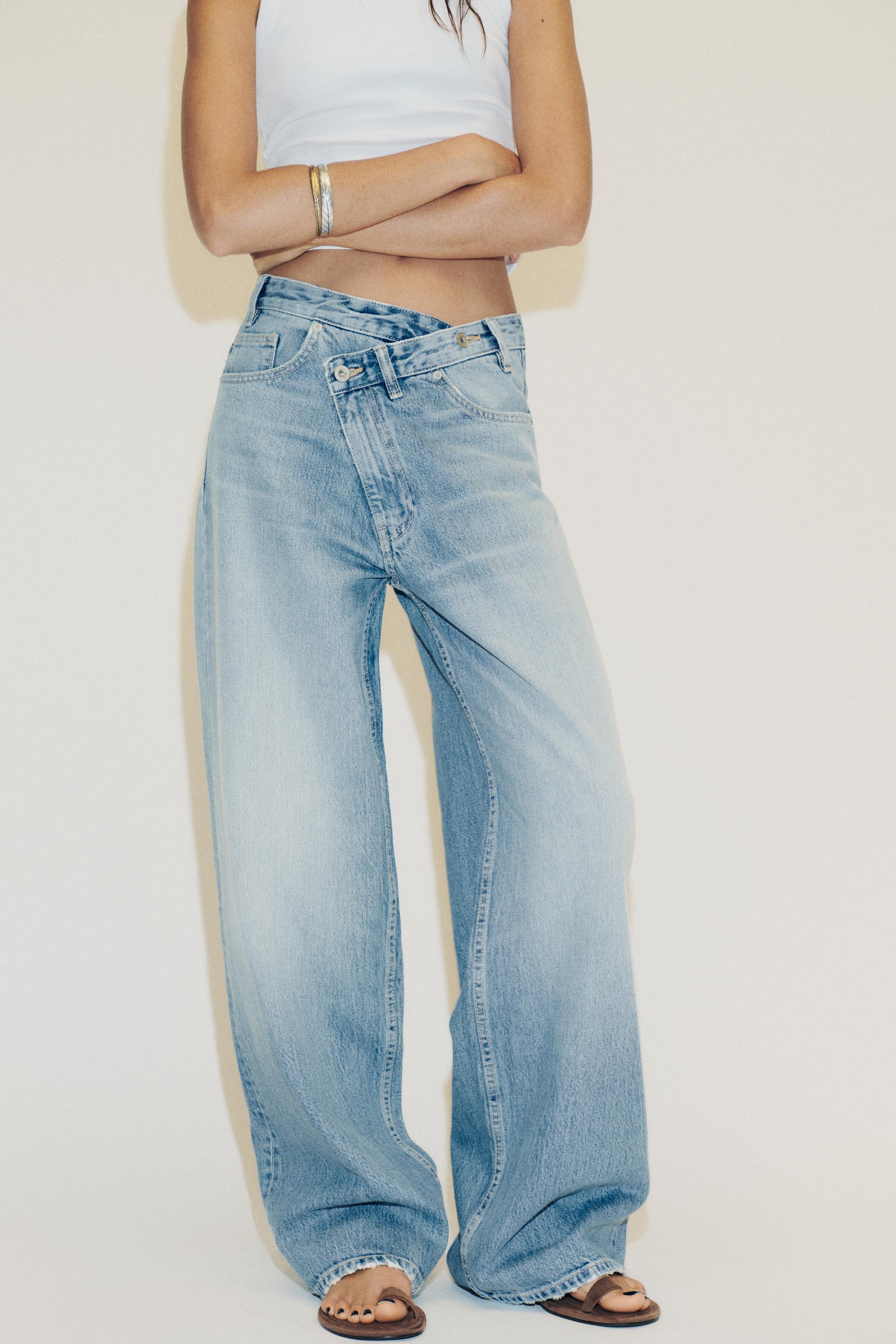 TRF HIGH WAIST CROSSOVER WAIST WIDE LEG JEANS