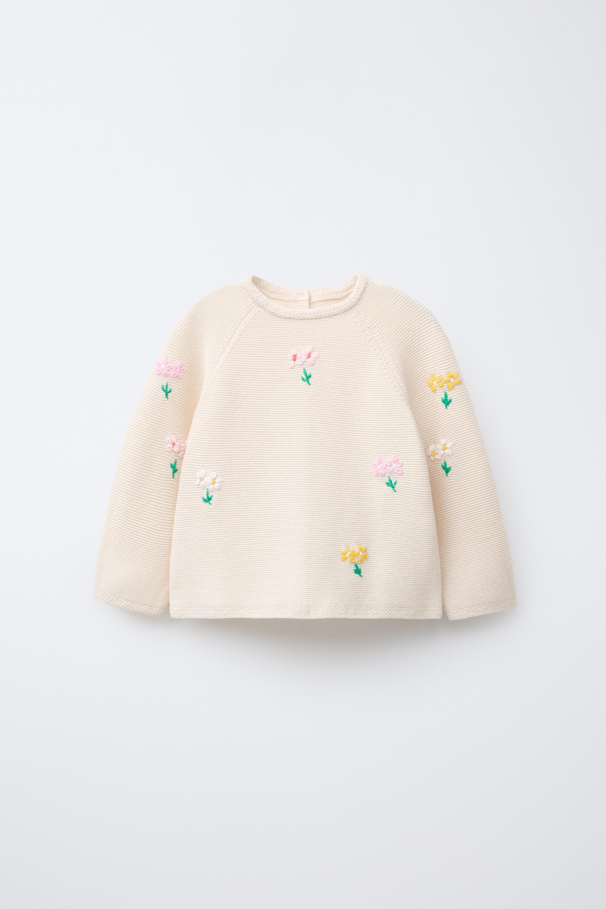 EMBROIDERED FLORAL LINKS KNIT SWEATER