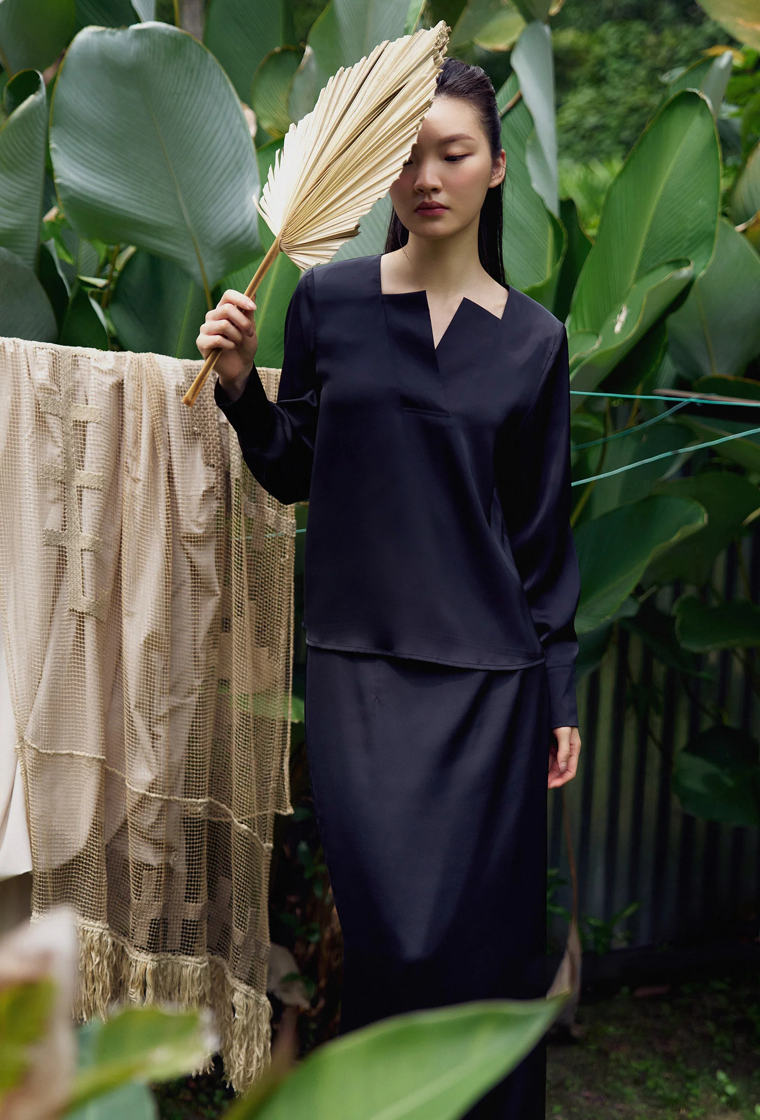 Duchess Satin Reversed Collar Top