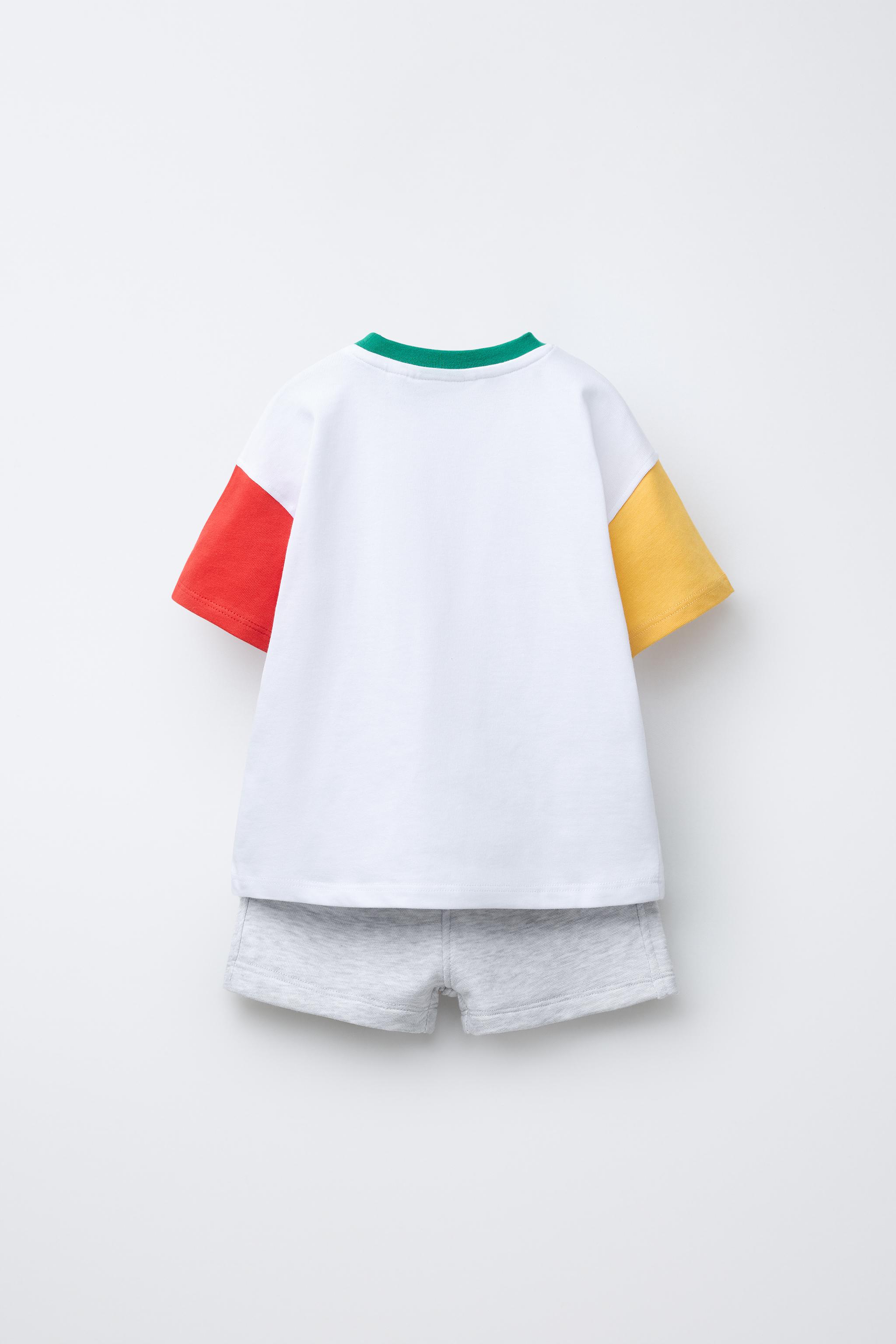 TEXT T-SHIRT AND HEATHERED BERMUDA JOGGING SET