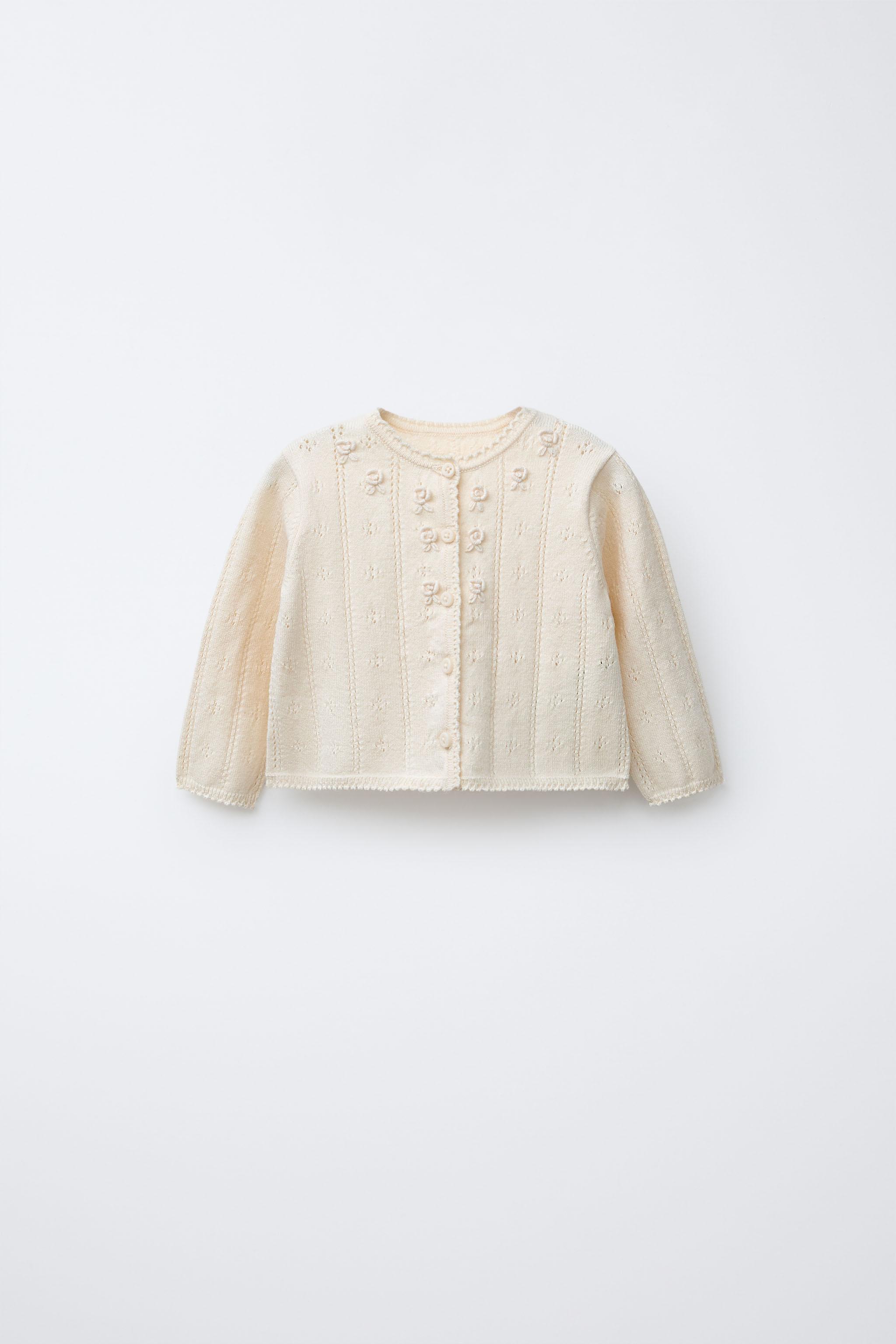 OPENWORK AND EMBROIDERED KNIT CARDIGAN