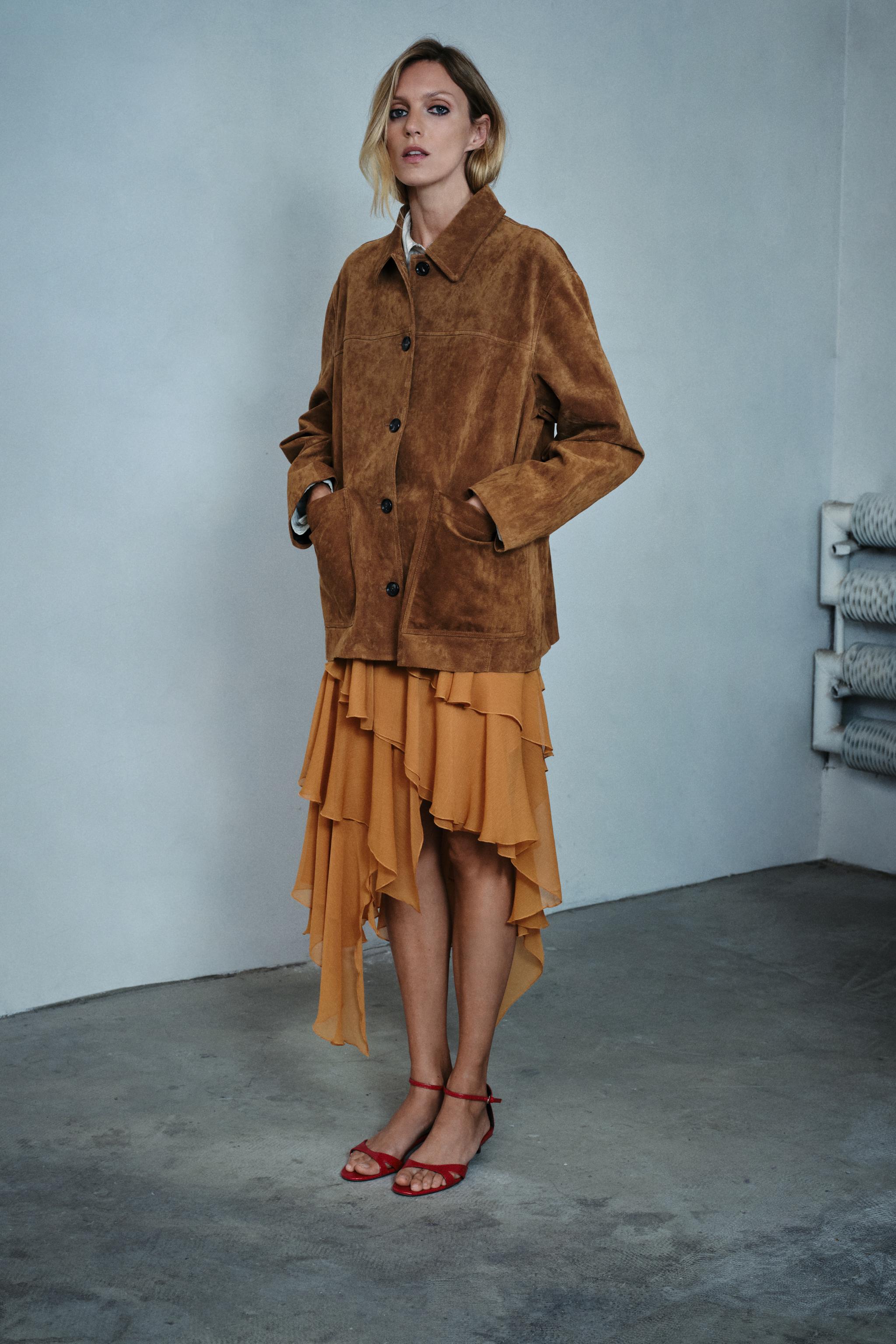 ZW COLLECTION ASYMMETRIC RUFFLED MIDI SKIRT