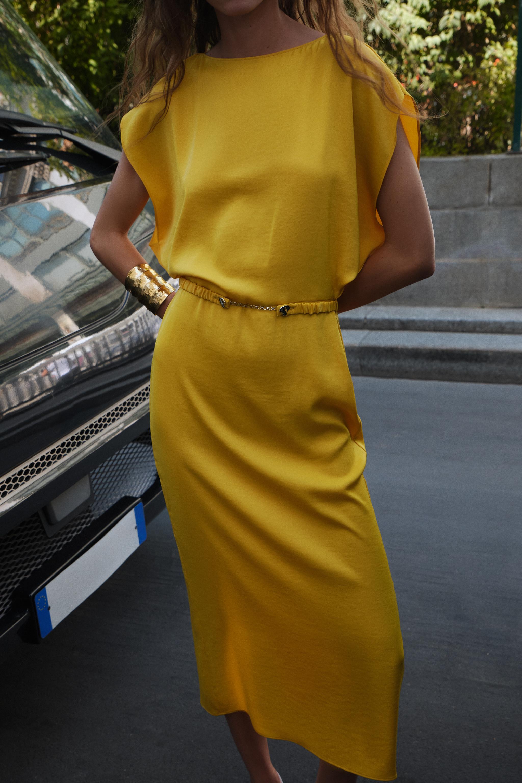 BELTED SATIN EFFECT MIDI DRESS