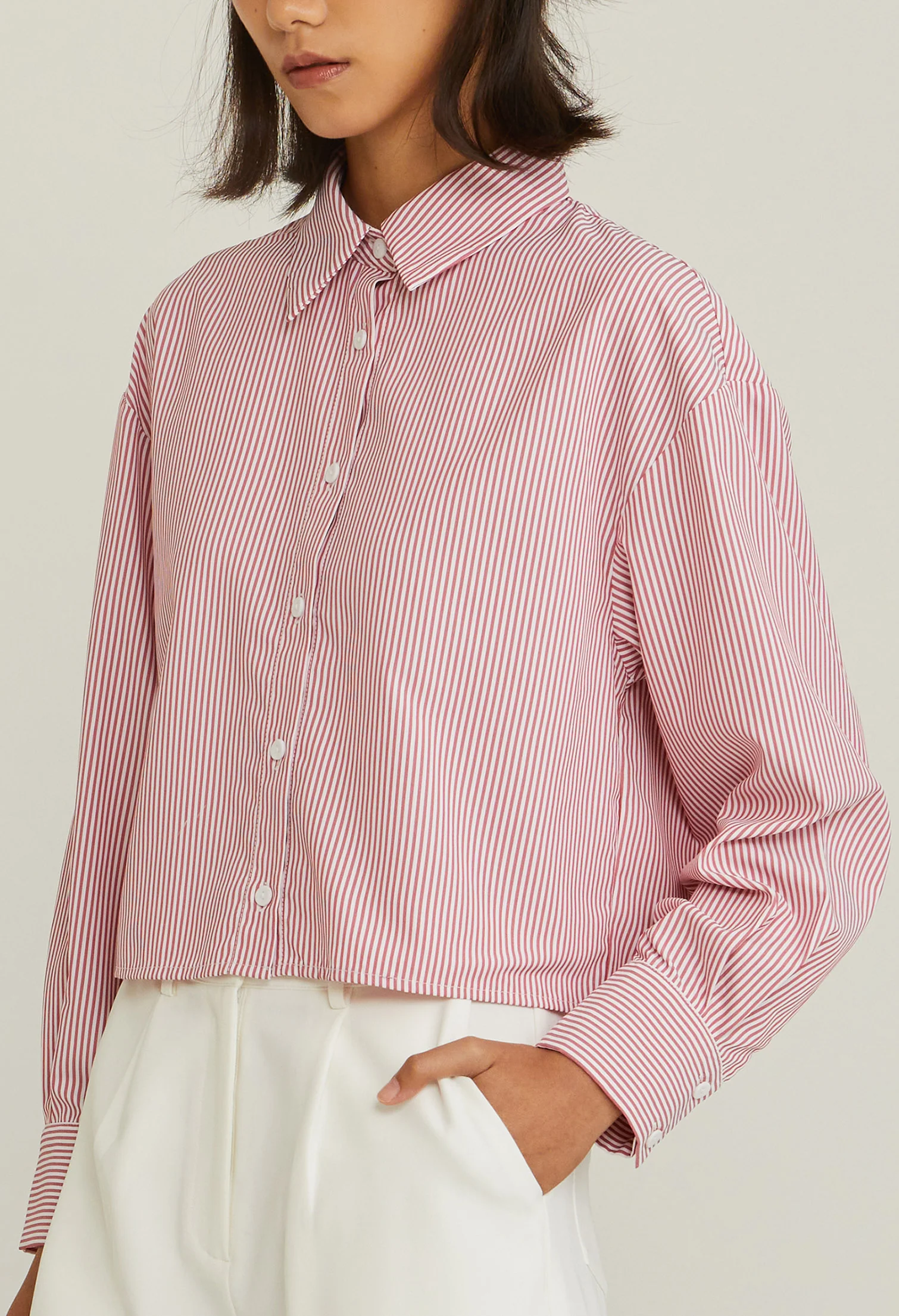 Cropped Pinstripe Blouse