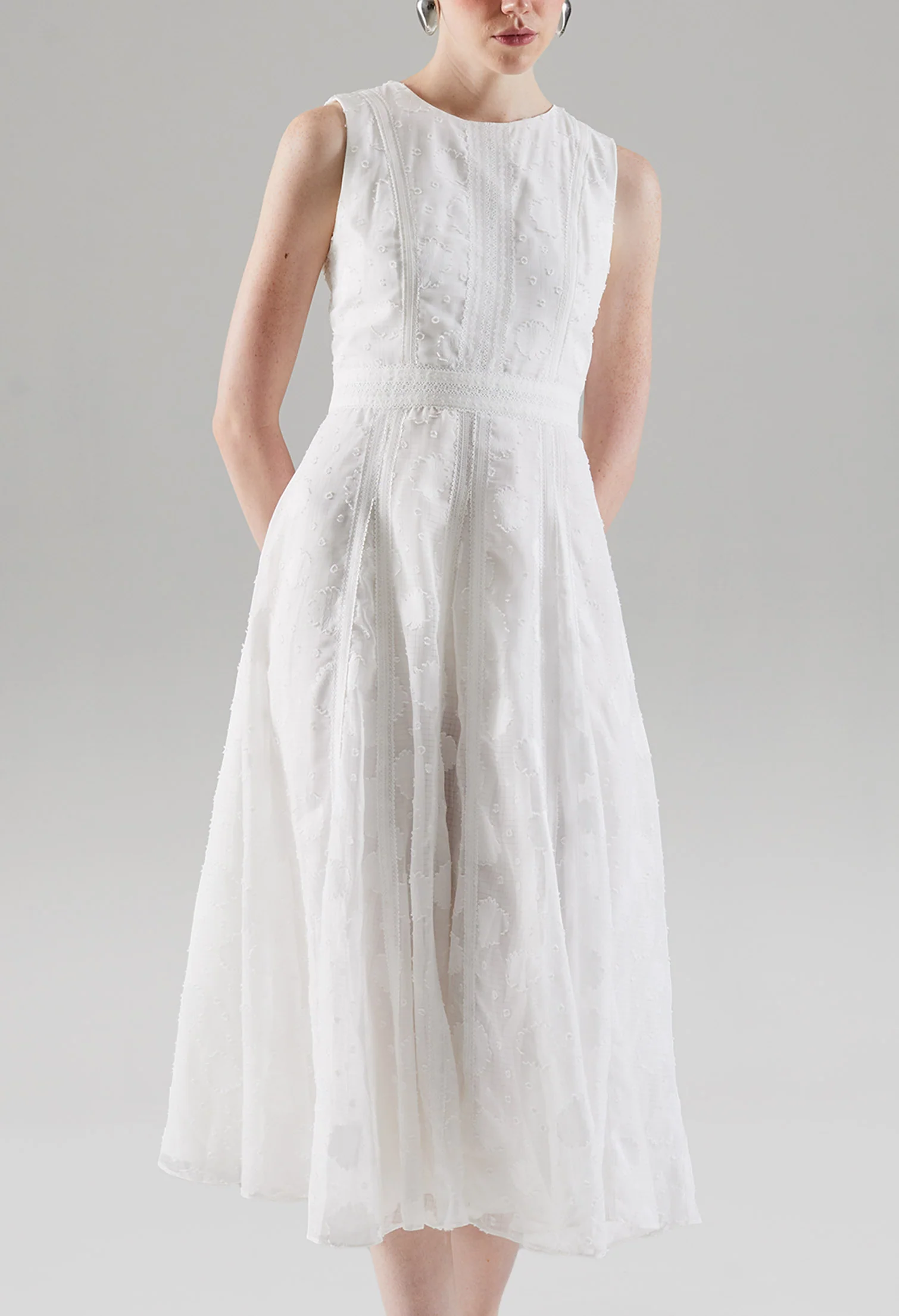 Embroidered Sleeveless Midi Dress