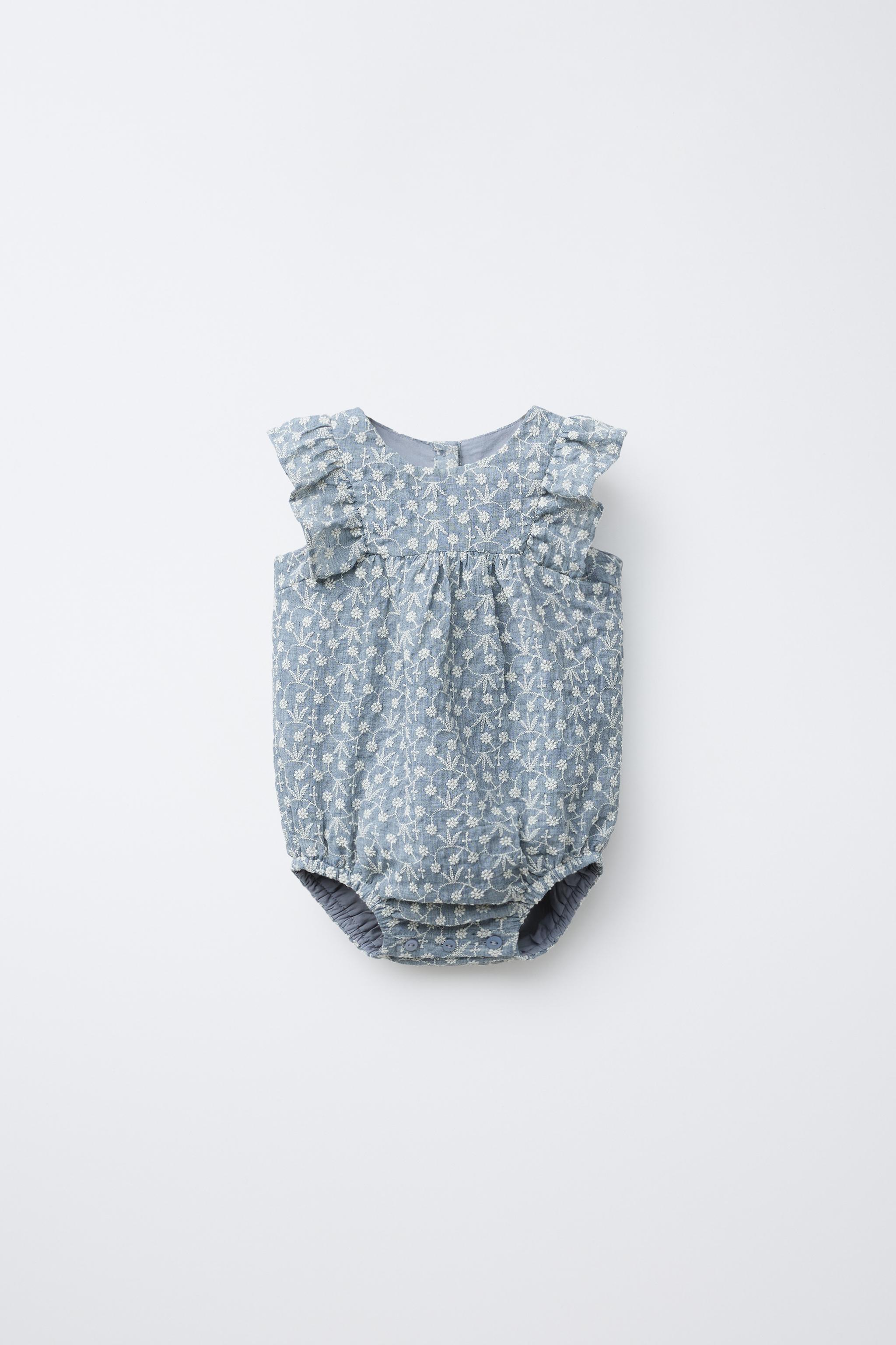 RUFFLED FLORAL EMBROIDERED ROMPER