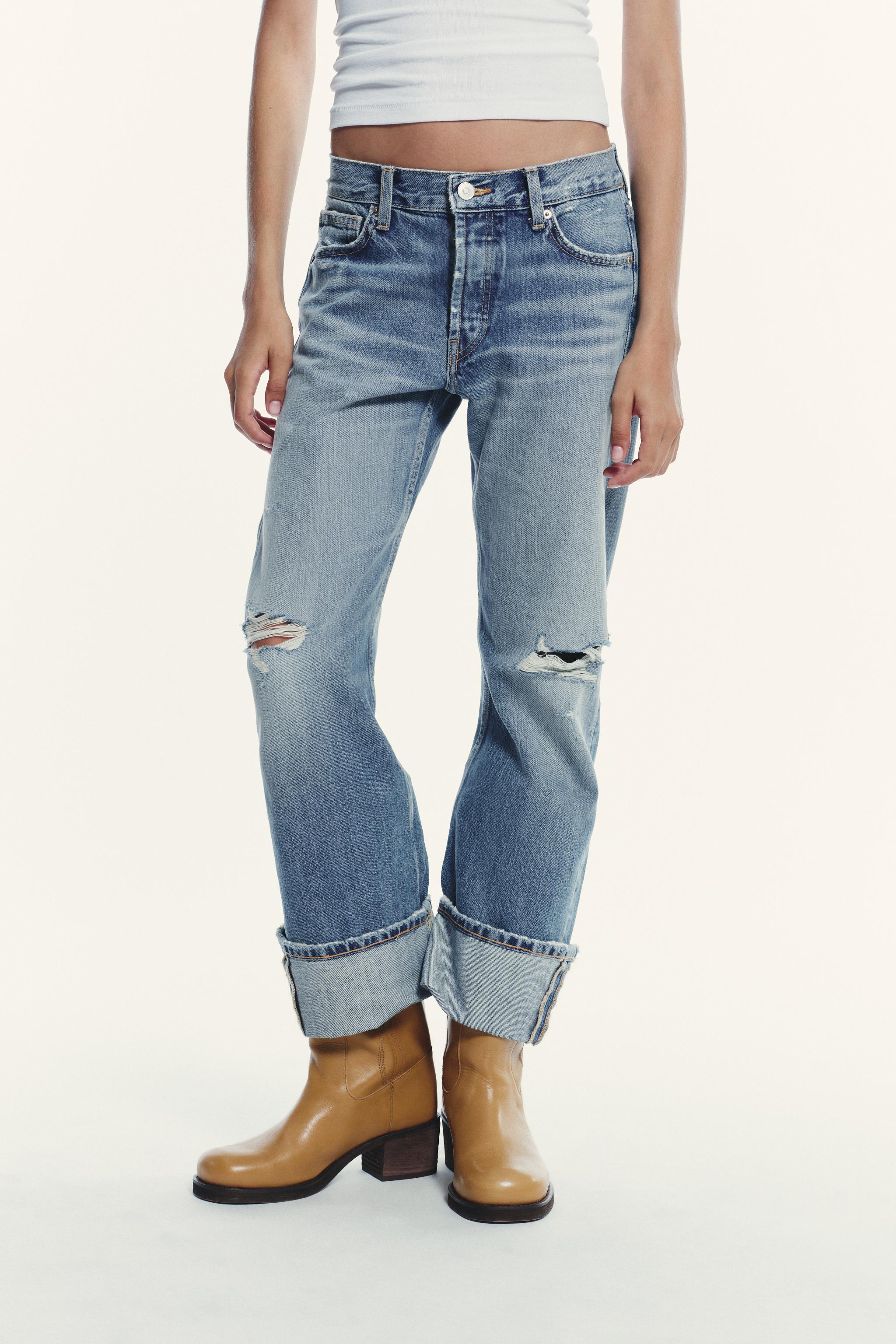 TRF MID-RISE RIPPED STRAIGHT JEANS