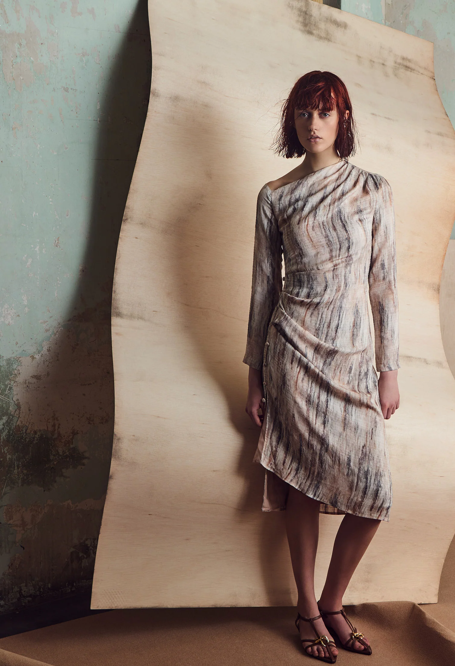 nichii X NURITA HARITH Patterned Asymmetrical Slit Midi Dress