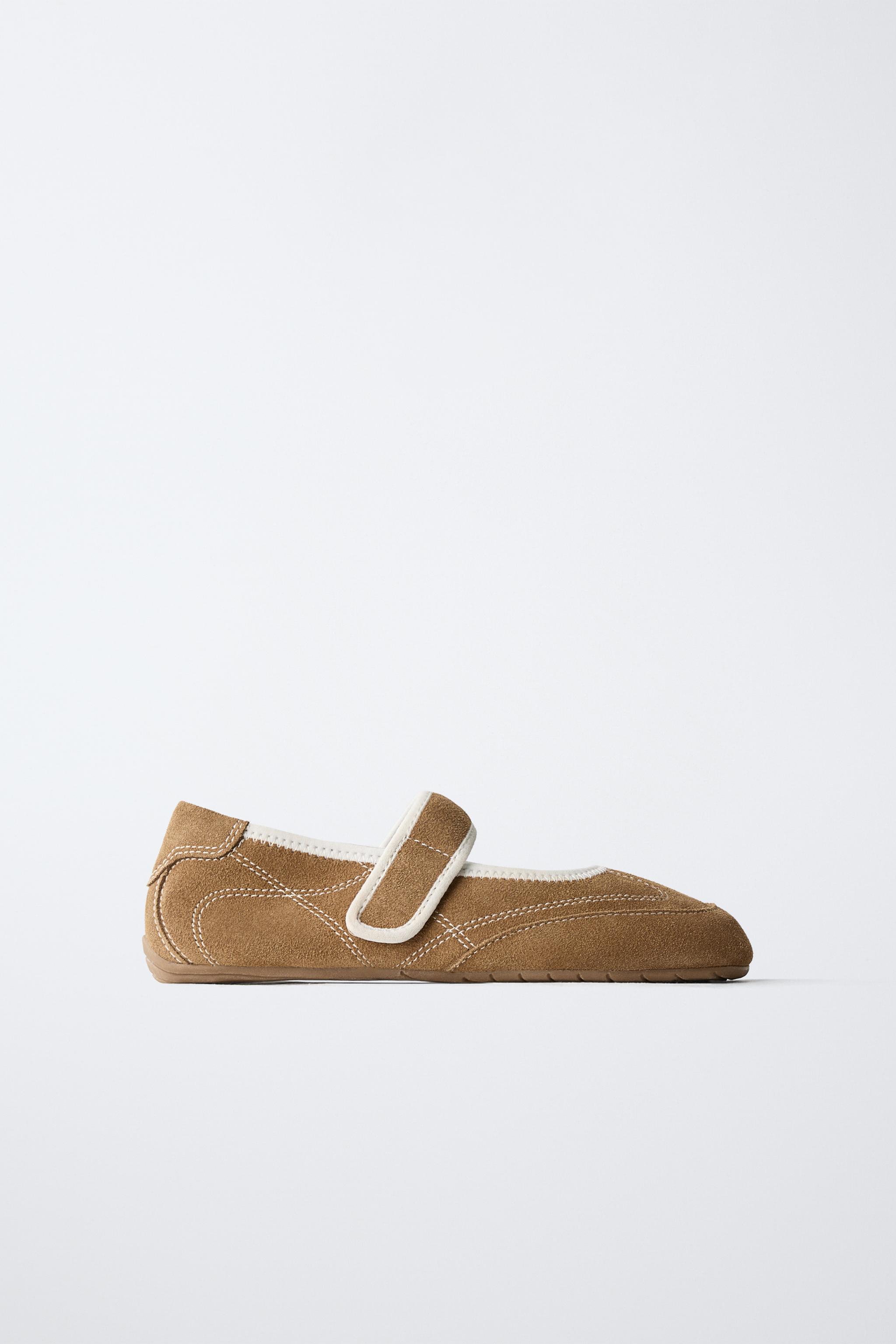 SPLIT LEATHER SPORTY BALLET FLATS