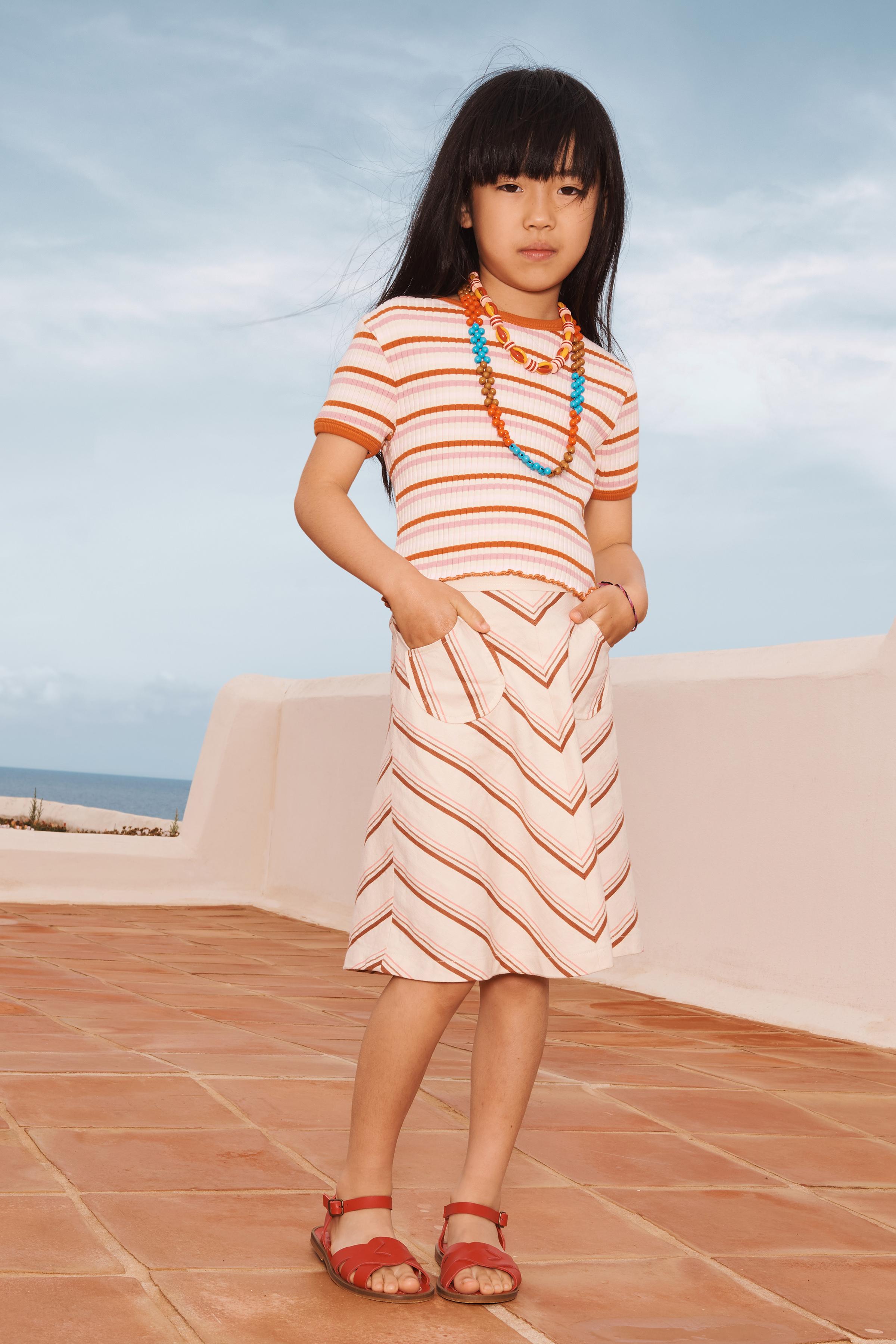 LIMITED EDITION STRIPED COTTON LINEN MIDI SKIRT