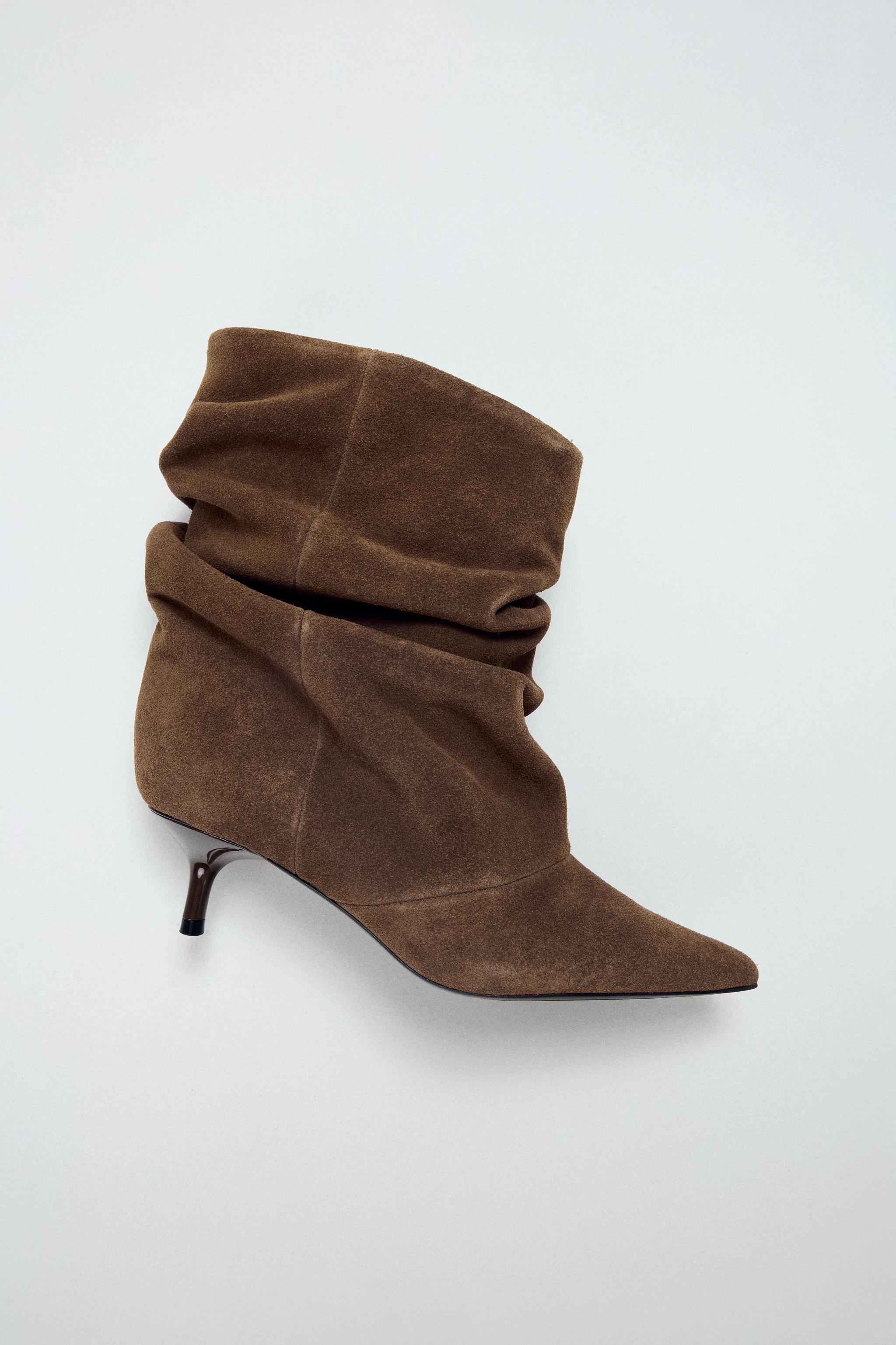 RUCHED SPLIT LEATHER ANKLE BOOTS