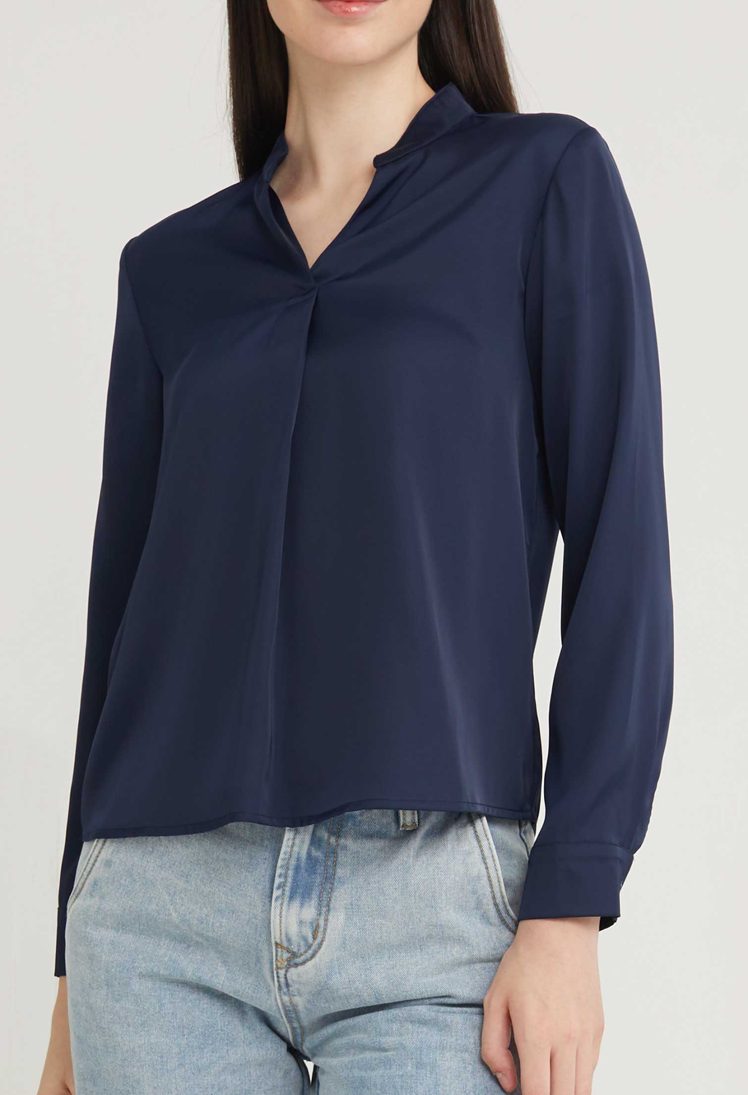 Satin Neck Accent Blouse