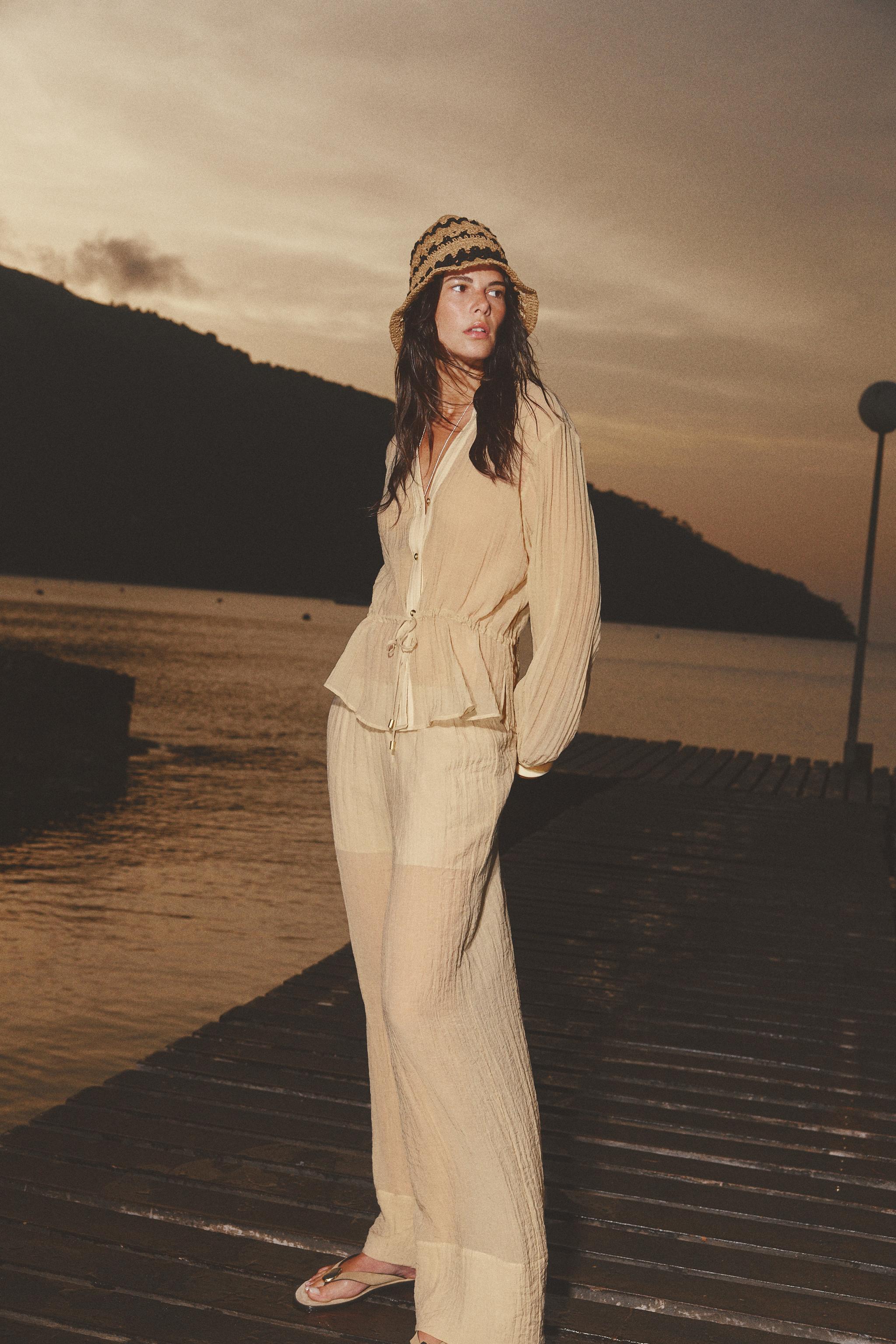 WRINKLE EFFECT SEMI-SHEER SHIRT