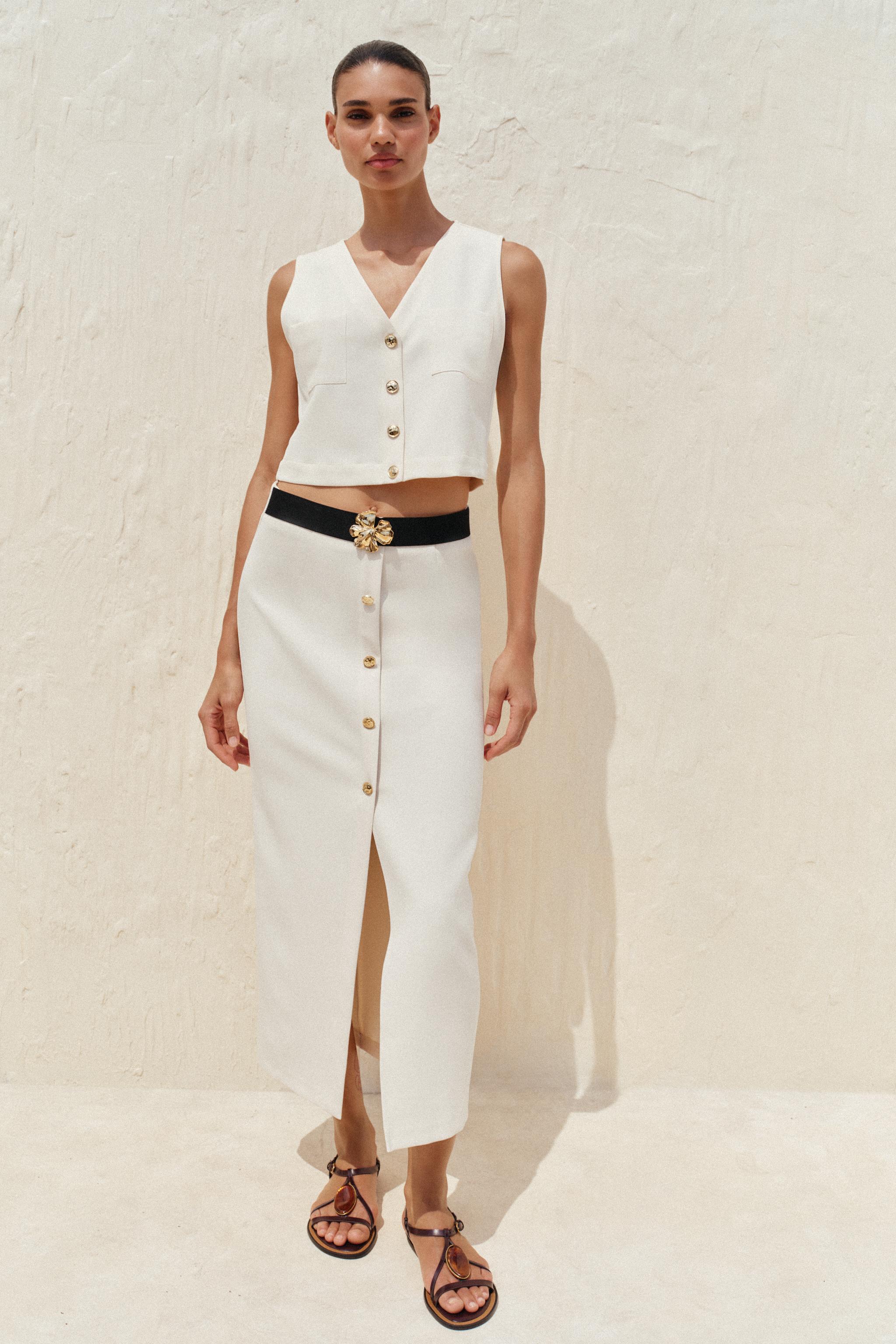 CREPE MIDI SKIRT WITH BELT