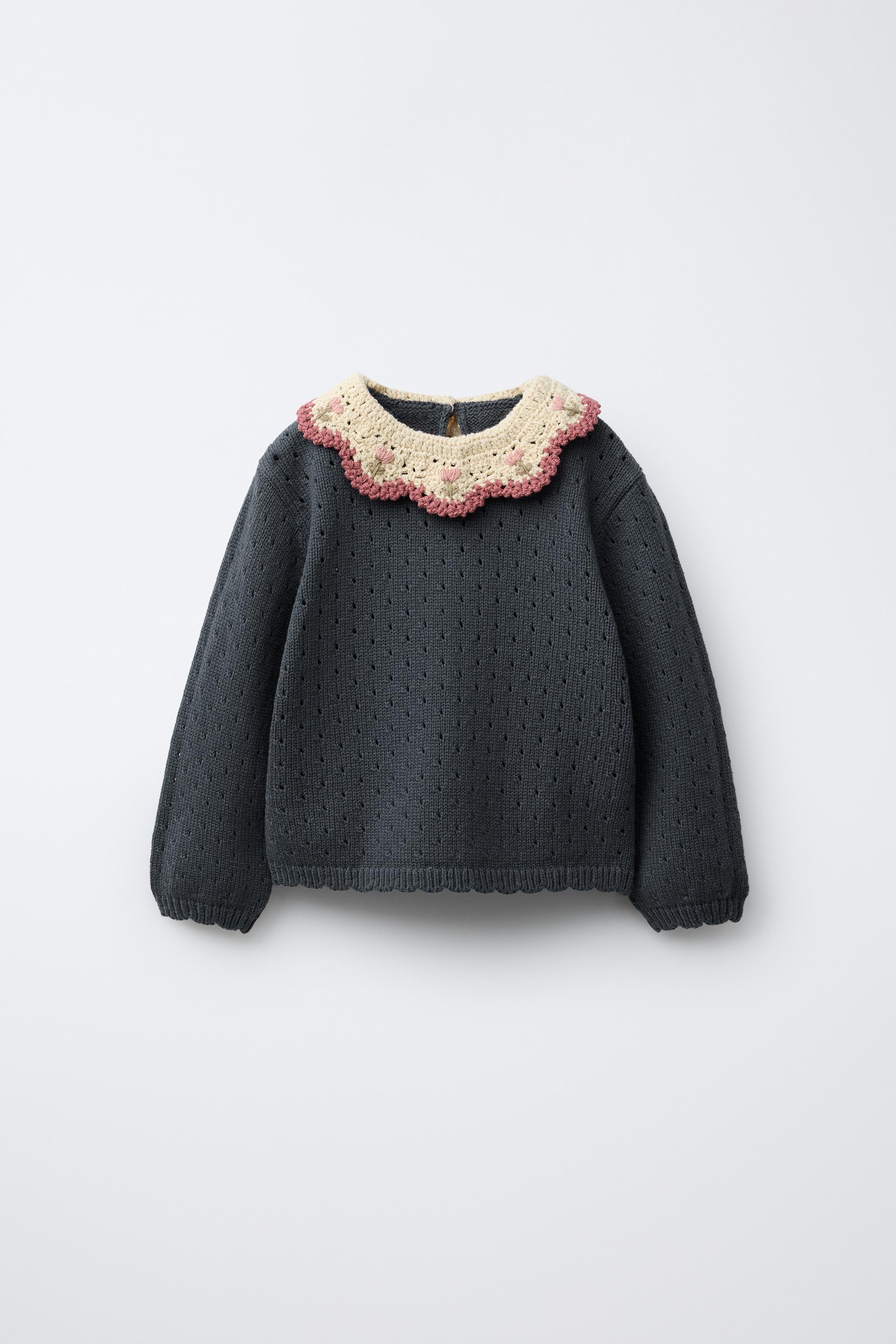 CROCHET COLLAR KNIT SWEATER