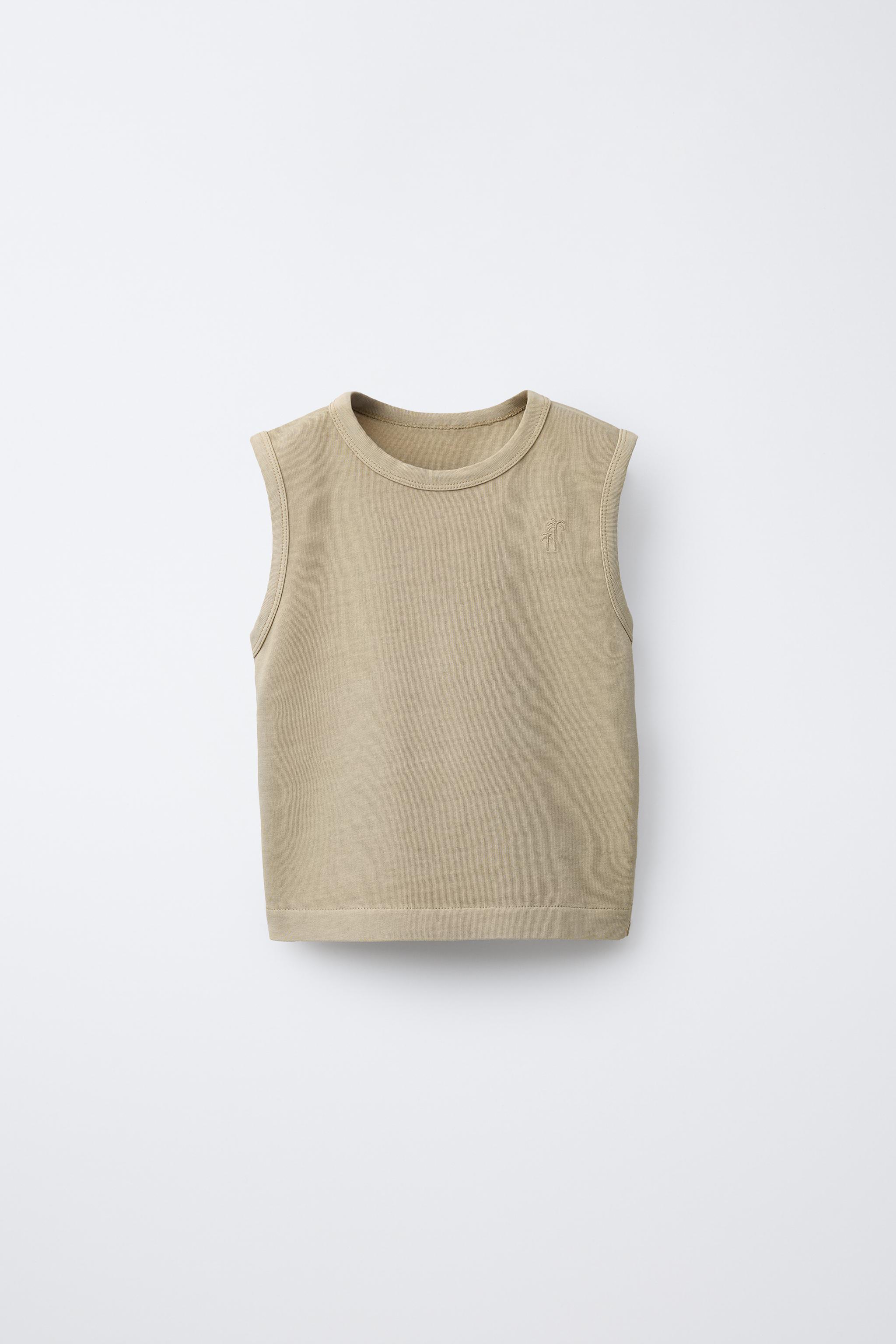 GARMENT DYE EMBROIDERED SLEEVELESS T-SHIRT