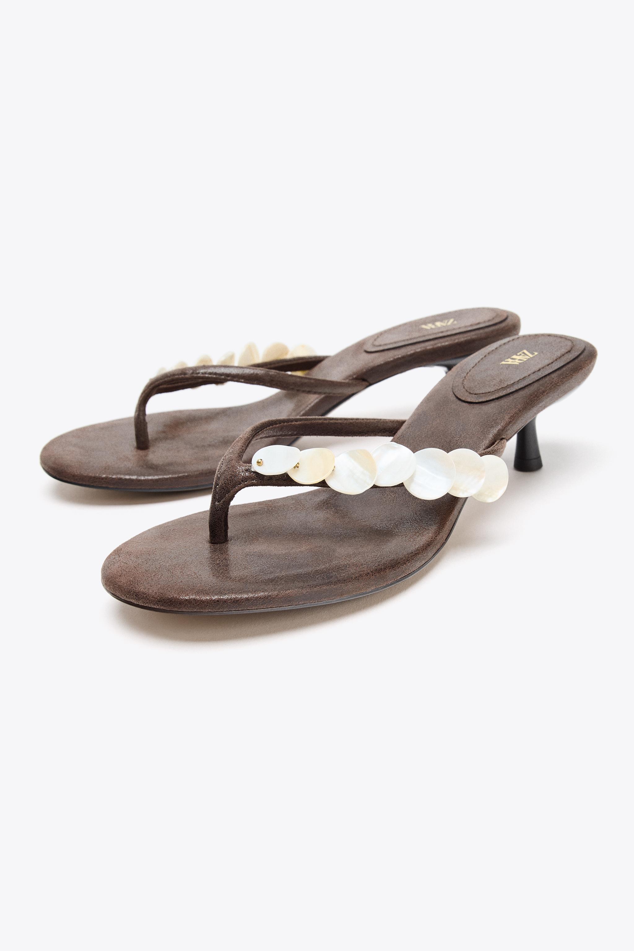 BEADED KITTEN HEEL SANDALS