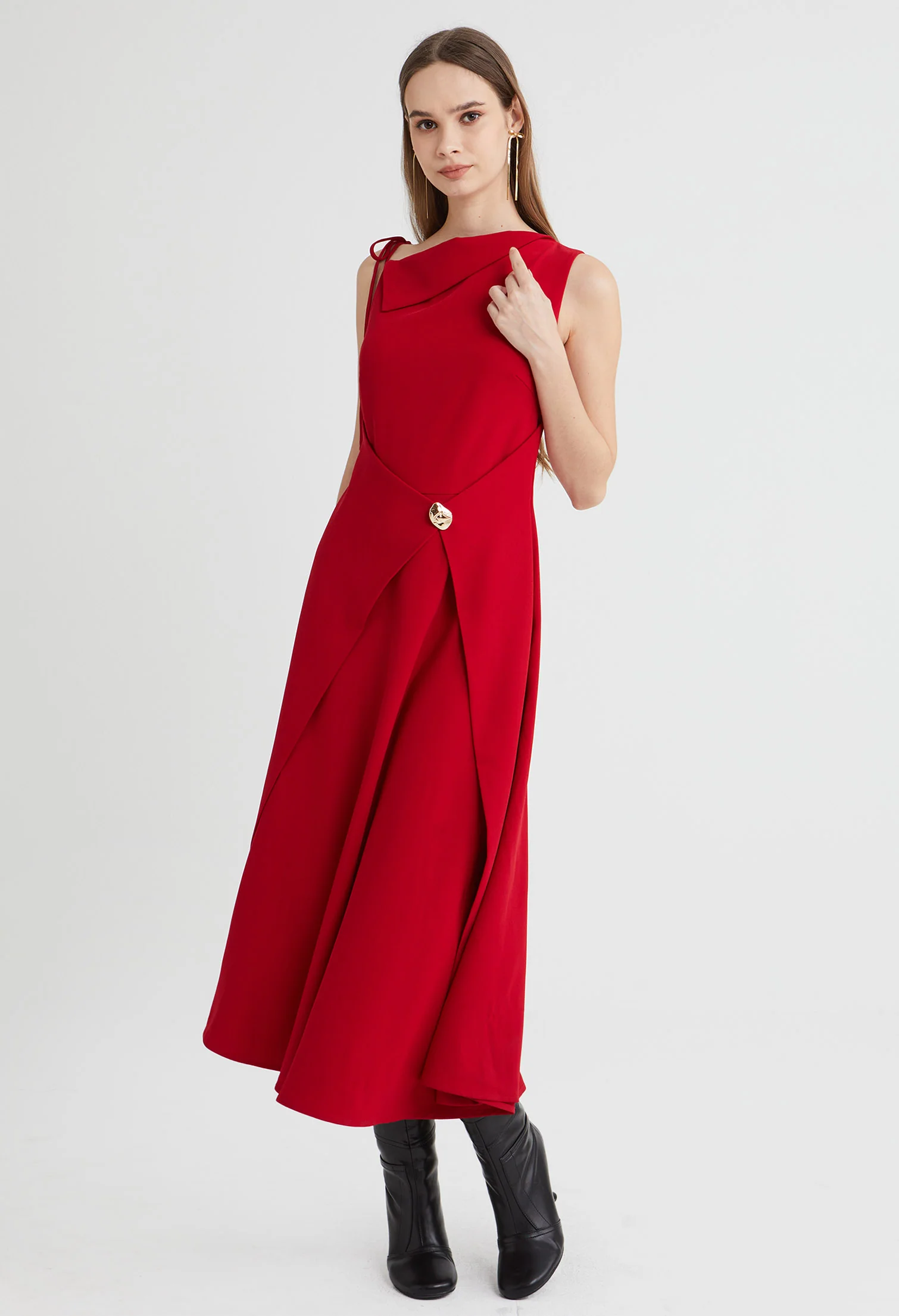 Asymmetric Drape Midi Dress