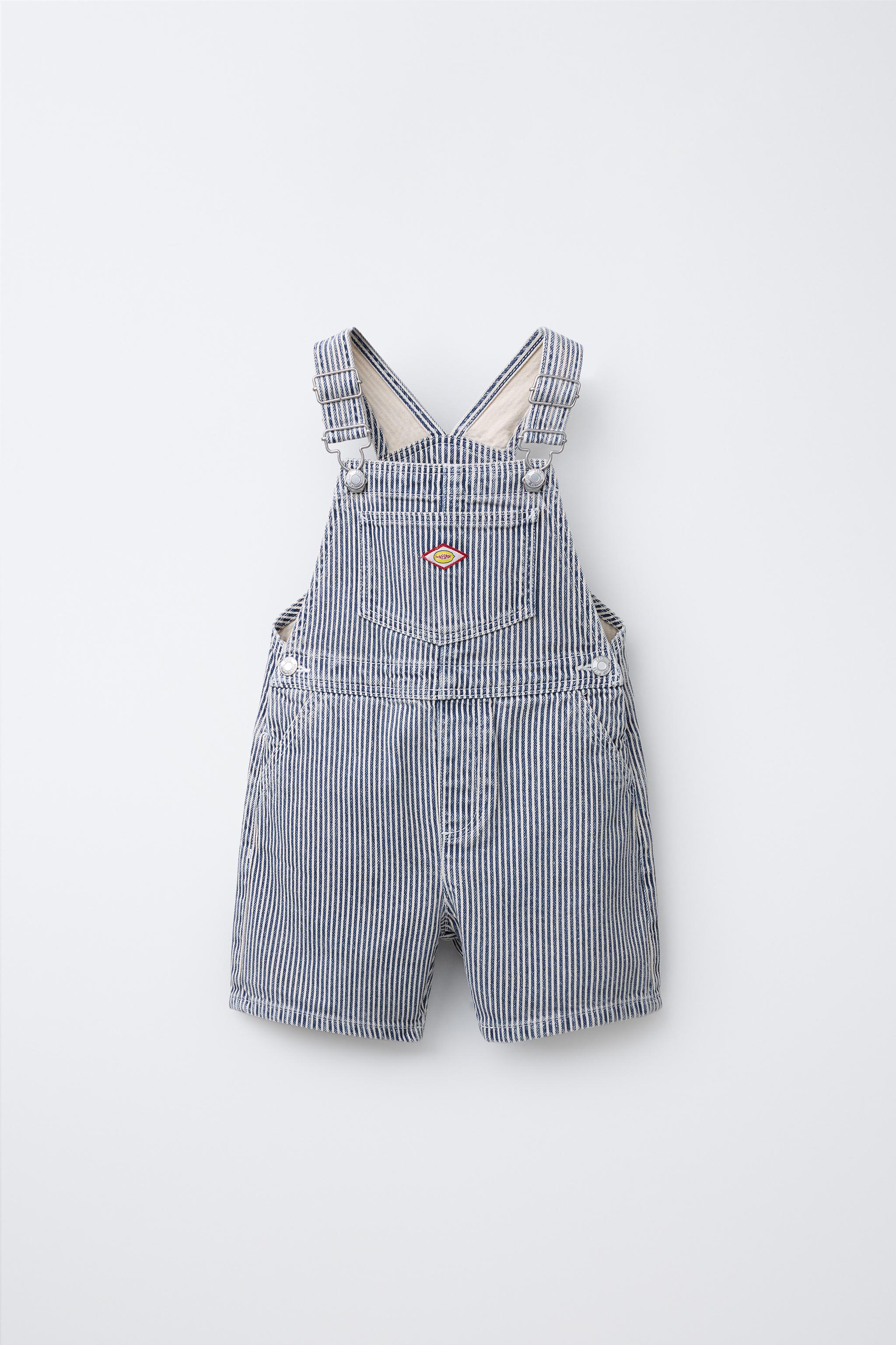 STRIPED TWILL OVERALL SHORTS