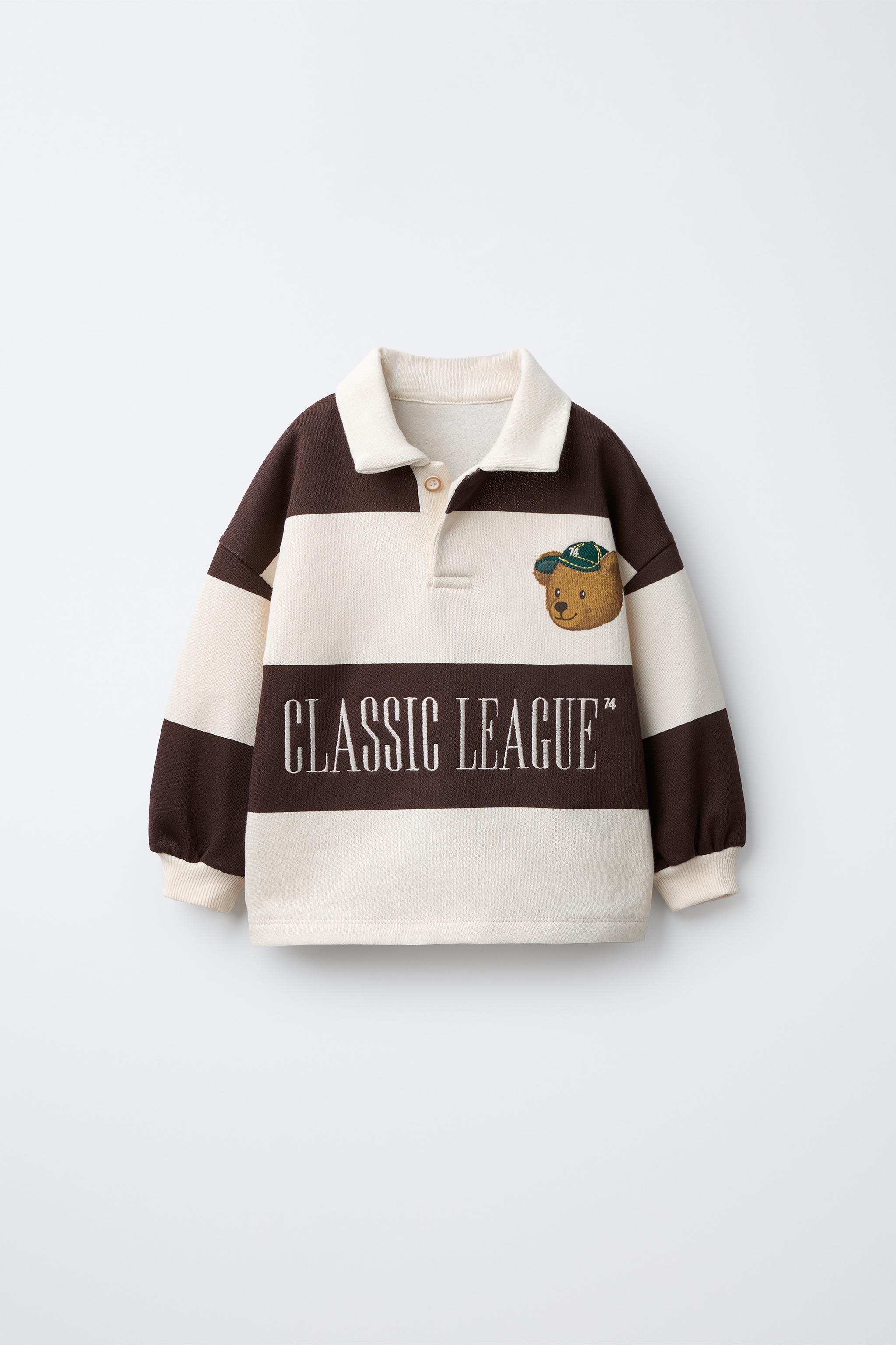 STRIPED POLO SHIRT WITH EMBROIDERED BEAR