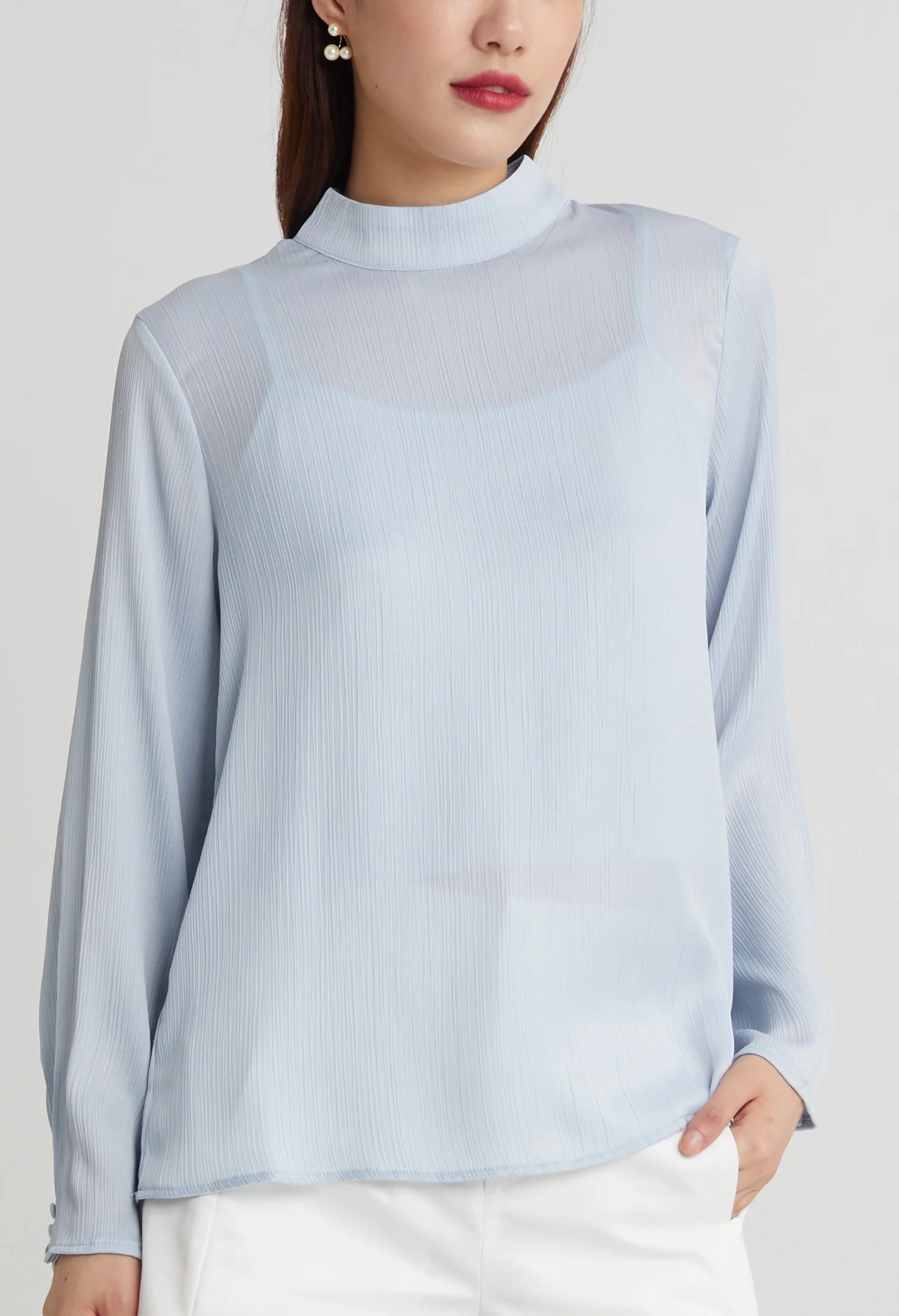 Double Lining Mock Neck Top