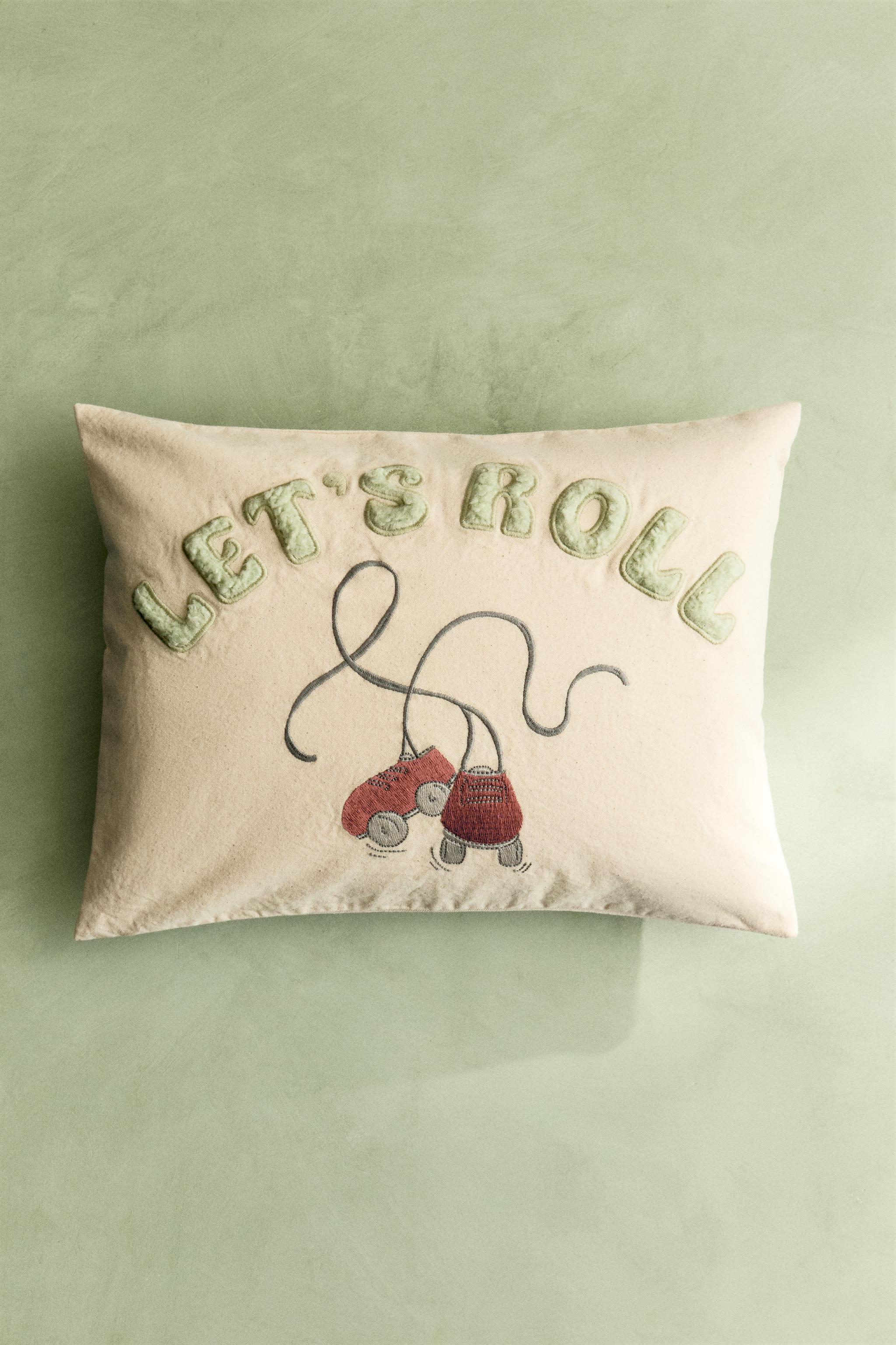 CHILDREN'S LET'S ROLL COTTON THROW PILLOW COVER