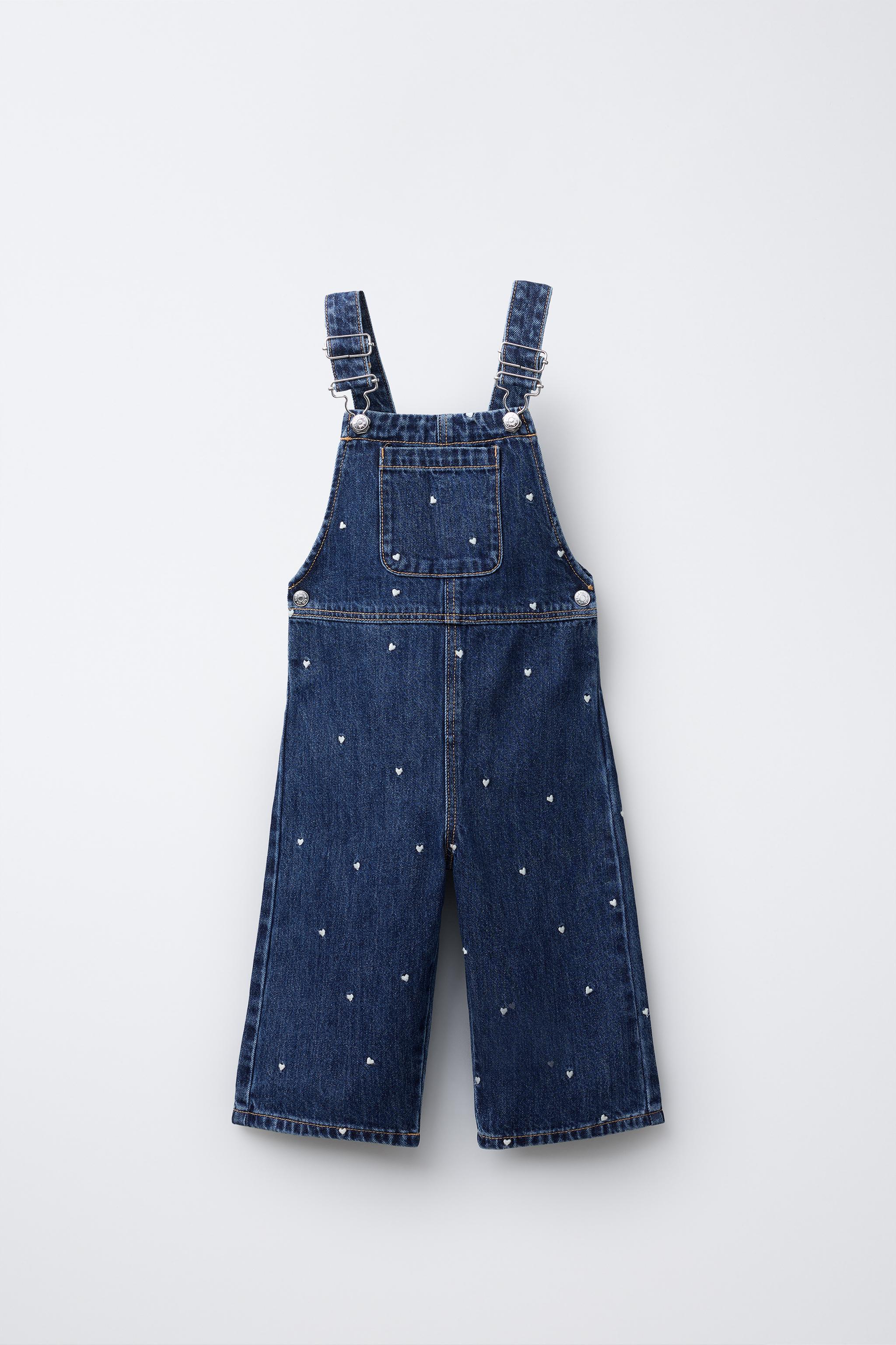 EMBROIDERED HEART DENIM OVERALLS